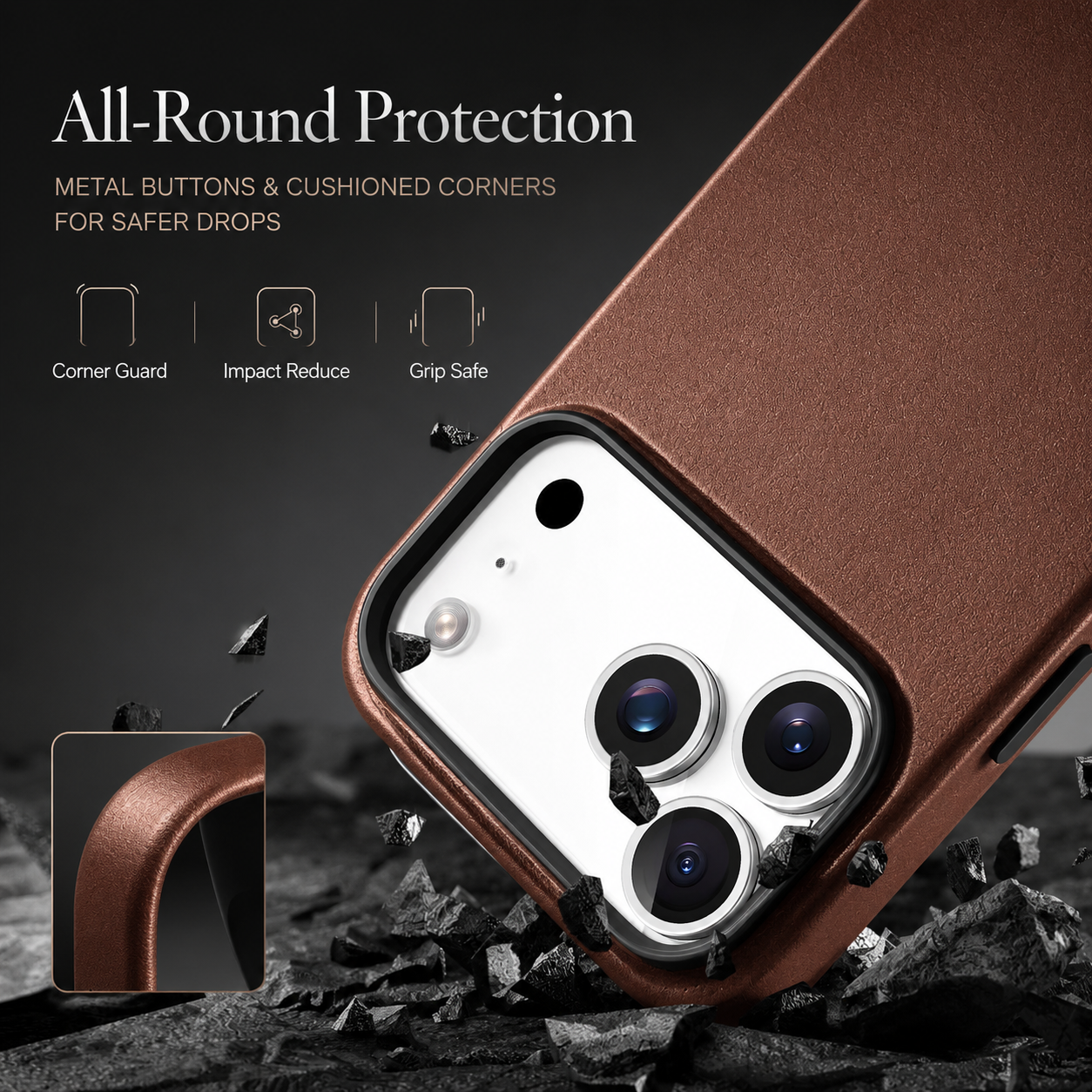 Premium iPhone Case MagSafe Compatible Camera Lens Protection Genuine Leather Shockproof Full Coverage Cover Anti Fingerprint Non Slip Wireless Charging Design