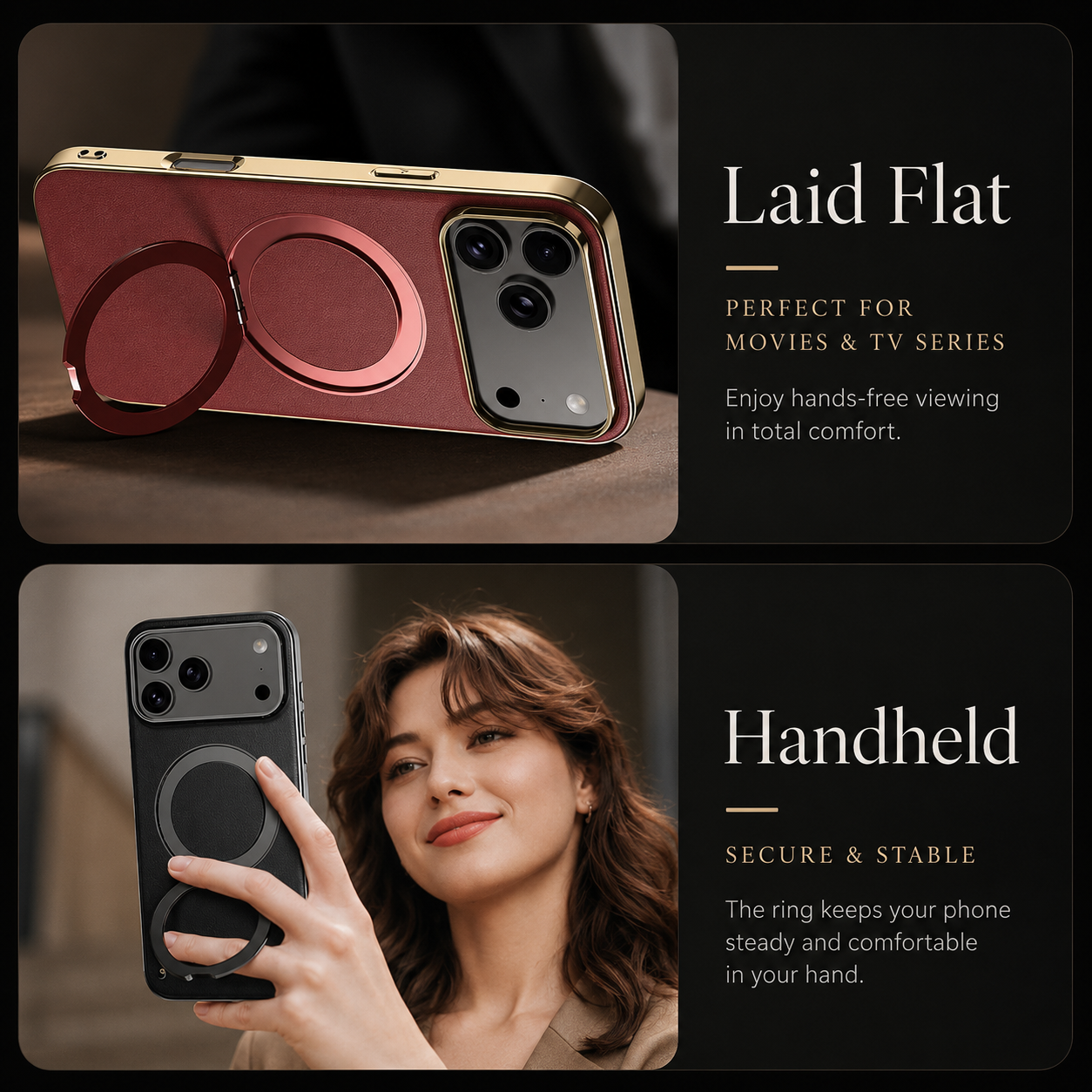 Premium iPhone Case MagSafe Compatible Camera Lens Protection Magnetic Leather Ring Holder Shockproof Back Cover Wireless Charging Protective Design