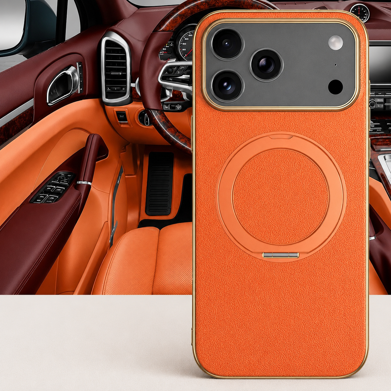 Premium iPhone Case MagSafe Compatible Camera Lens Protection Magnetic Leather Ring Holder Shockproof Back Cover Wireless Charging Protective Design