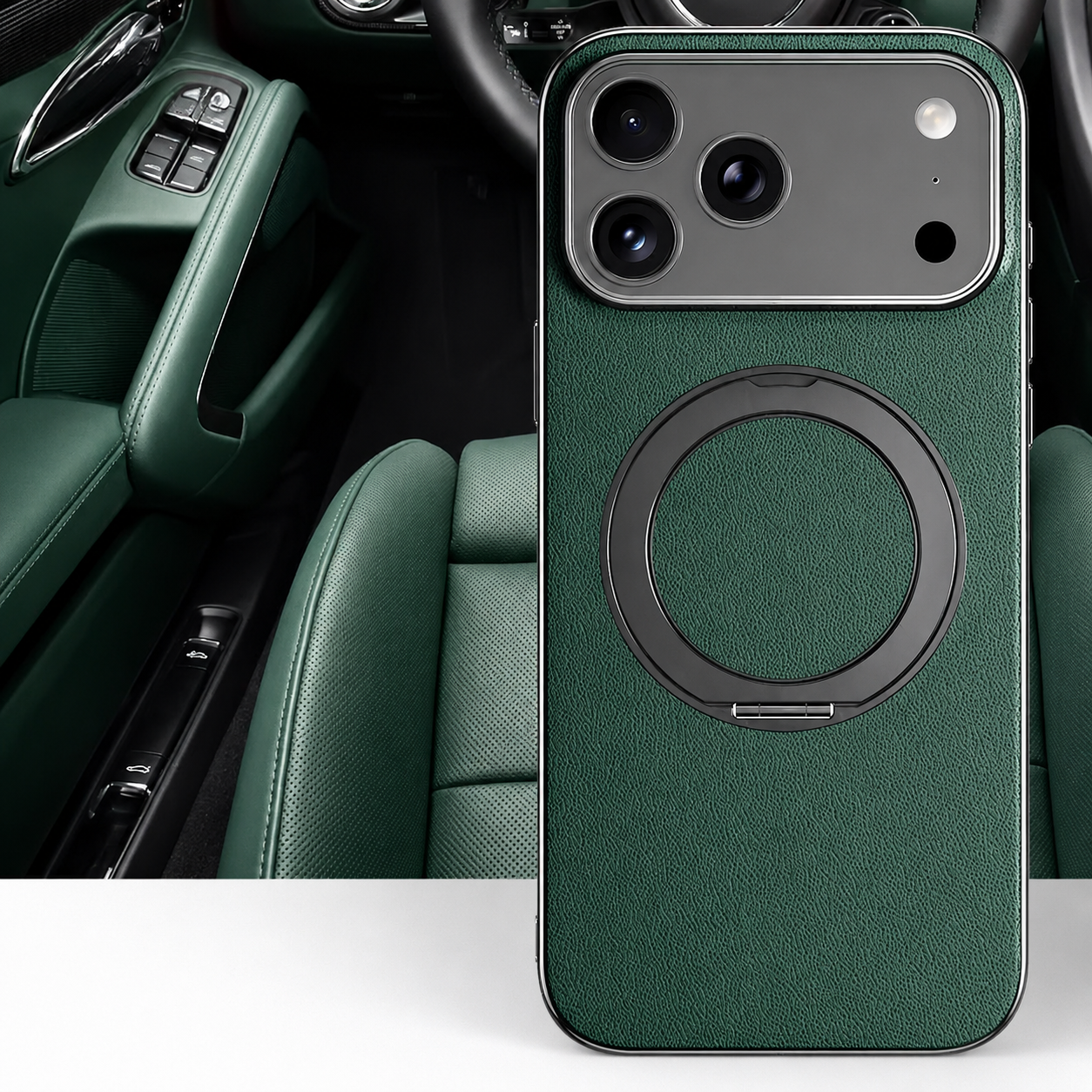 Premium iPhone Case MagSafe Compatible Camera Lens Protection Magnetic Leather Ring Holder Shockproof Back Cover Wireless Charging Protective Design