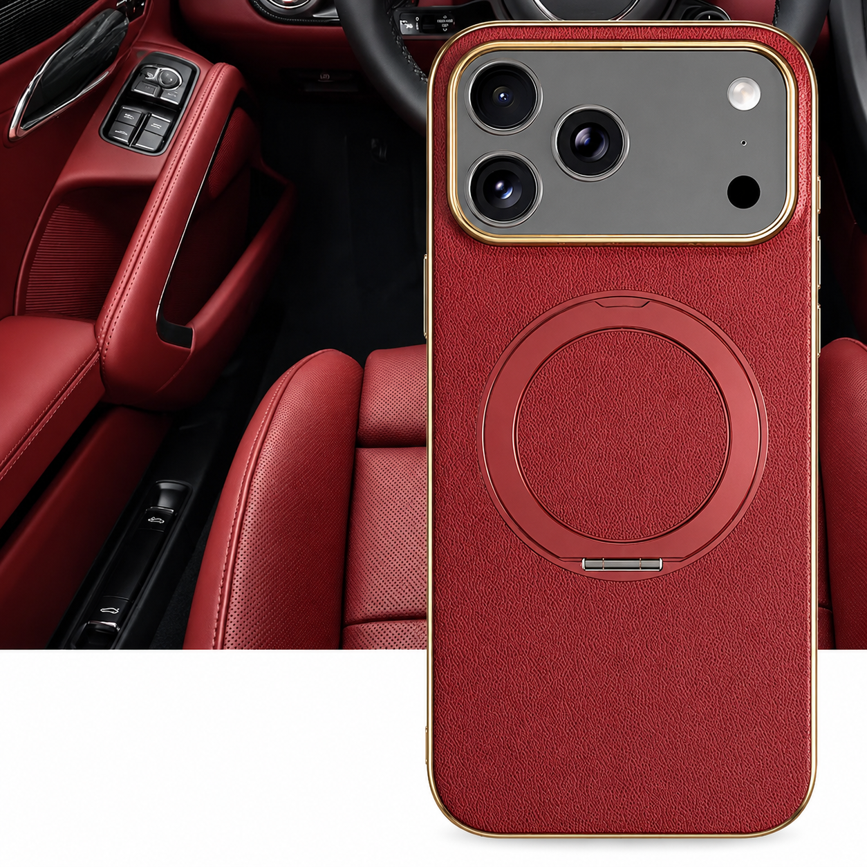 Premium iPhone Case MagSafe Compatible Camera Lens Protection Magnetic Leather Ring Holder Shockproof Back Cover Wireless Charging Protective Design
