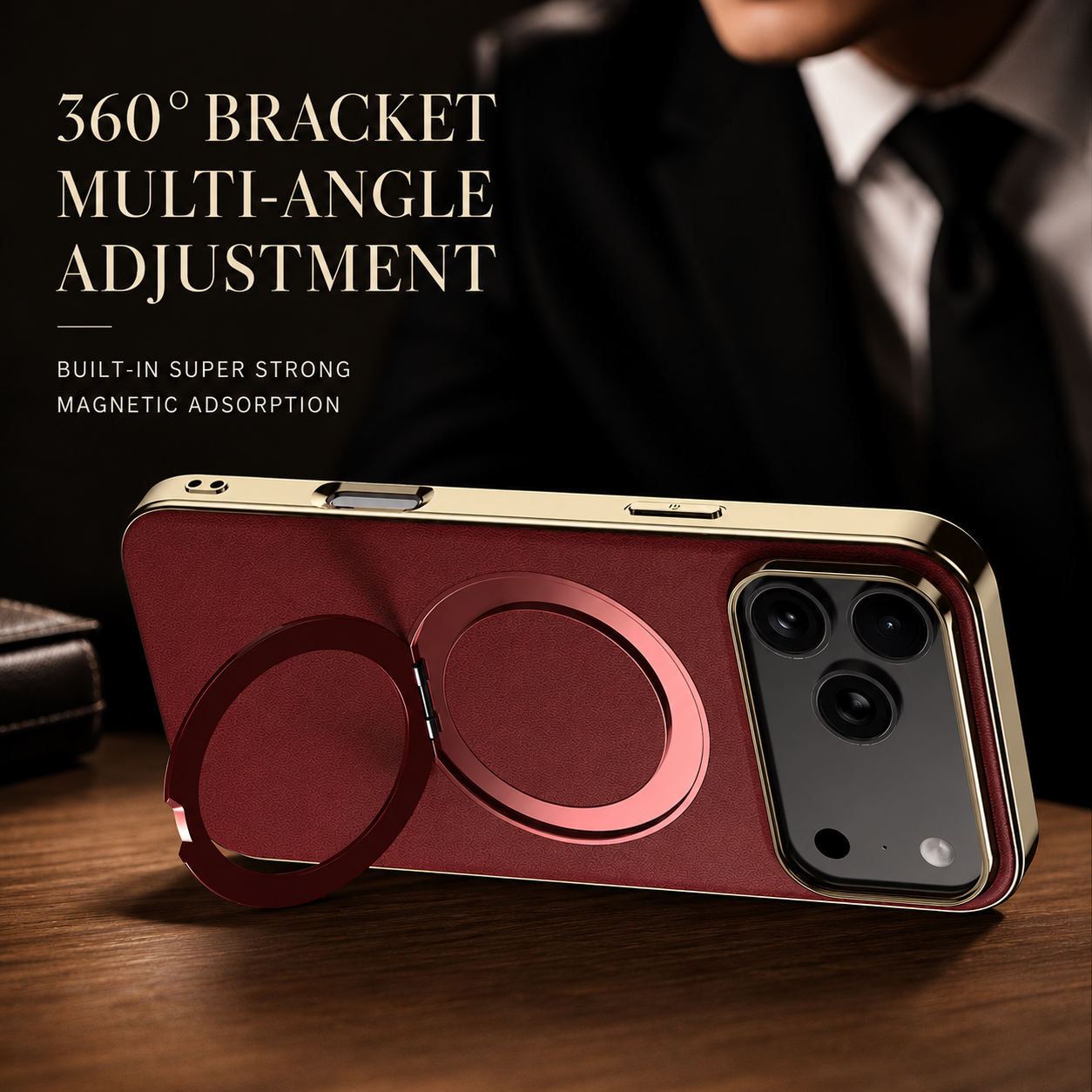 Premium iPhone Case MagSafe Compatible Camera Lens Protection Magnetic Leather Ring Holder Shockproof Back Cover Wireless Charging Protective Design