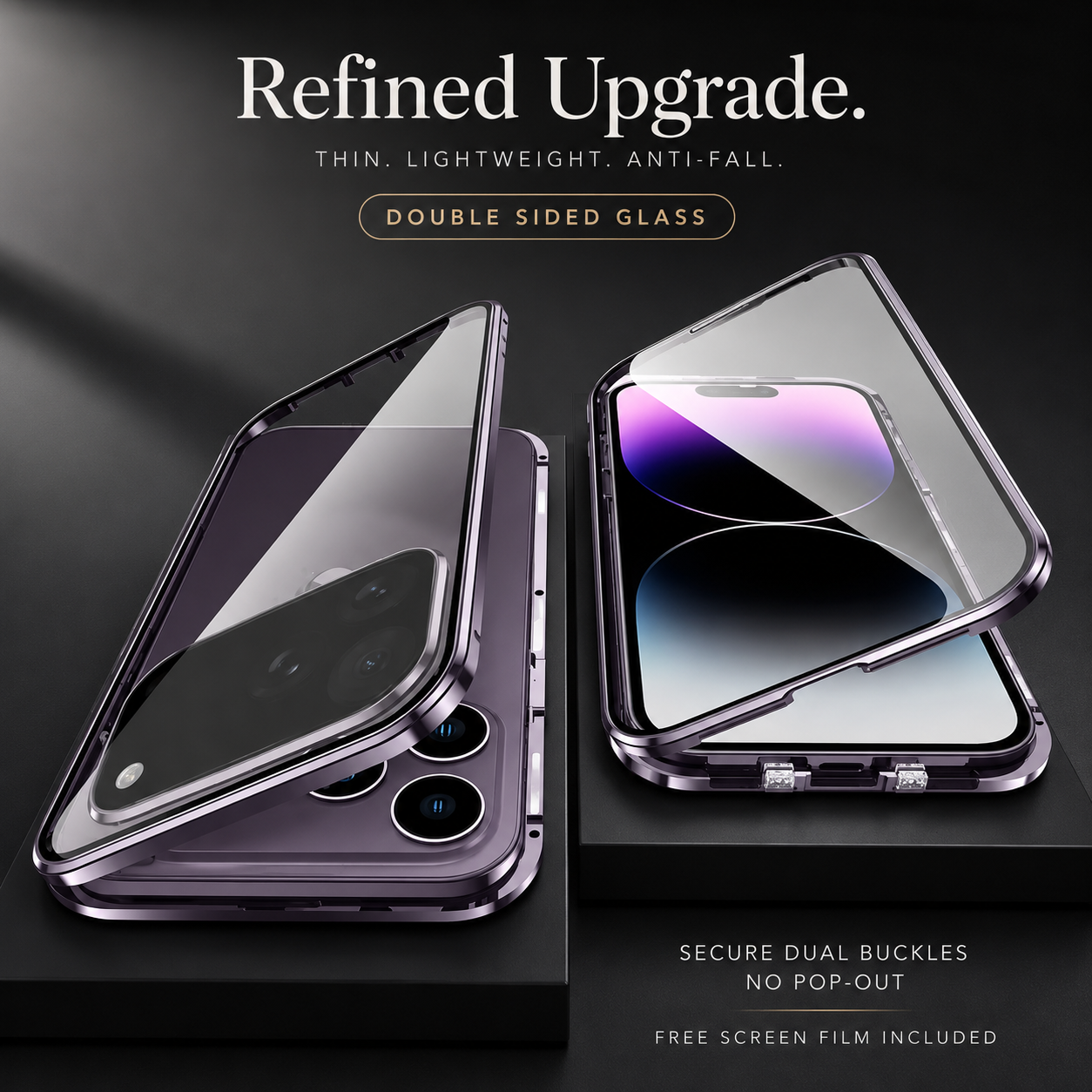 Premium iPhone Case MagSafe Compatible Camera Lens Protection Shockproof Cover Double Sided Magnetic Glass Aluminum Alloy Frame Full Protection Design