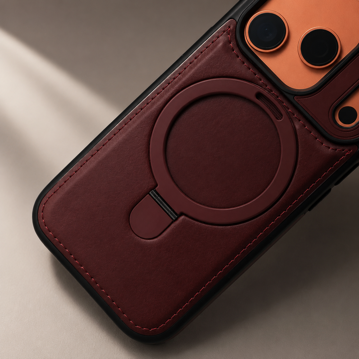 Premium iPhone Case MagSafe Compatible Camera Lens Protection Shockproof Cover Retro Leather Magnetic Wireless Charging Invisible Kickstand Design