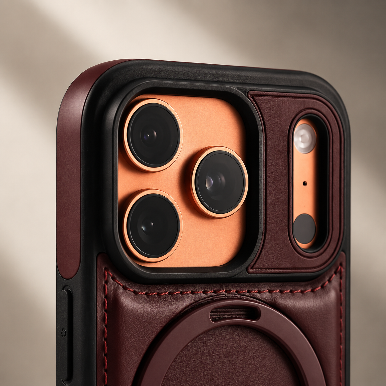 Premium iPhone Case MagSafe Compatible Camera Lens Protection Shockproof Cover Retro Leather Magnetic Wireless Charging Invisible Kickstand Design