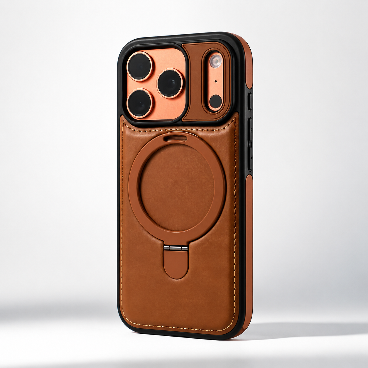 Premium iPhone Case MagSafe Compatible Camera Lens Protection Shockproof Cover Retro Leather Magnetic Wireless Charging Invisible Kickstand Design