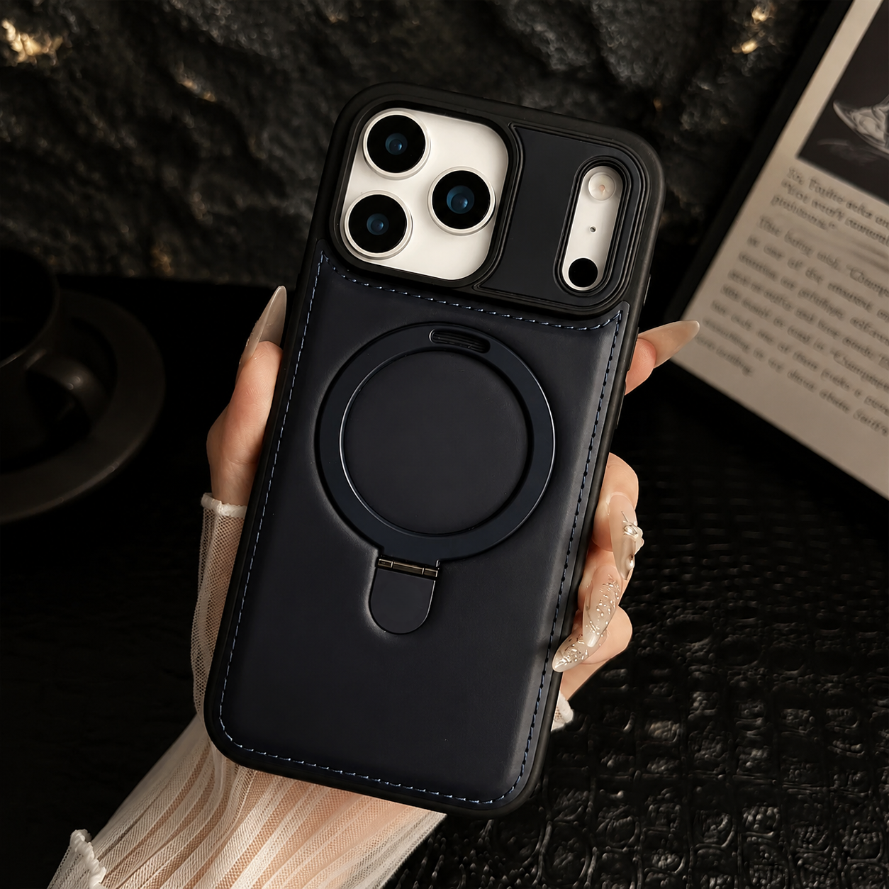 Premium iPhone Case MagSafe Compatible Camera Lens Protection Shockproof Cover Retro Leather Magnetic Wireless Charging Invisible Kickstand Design