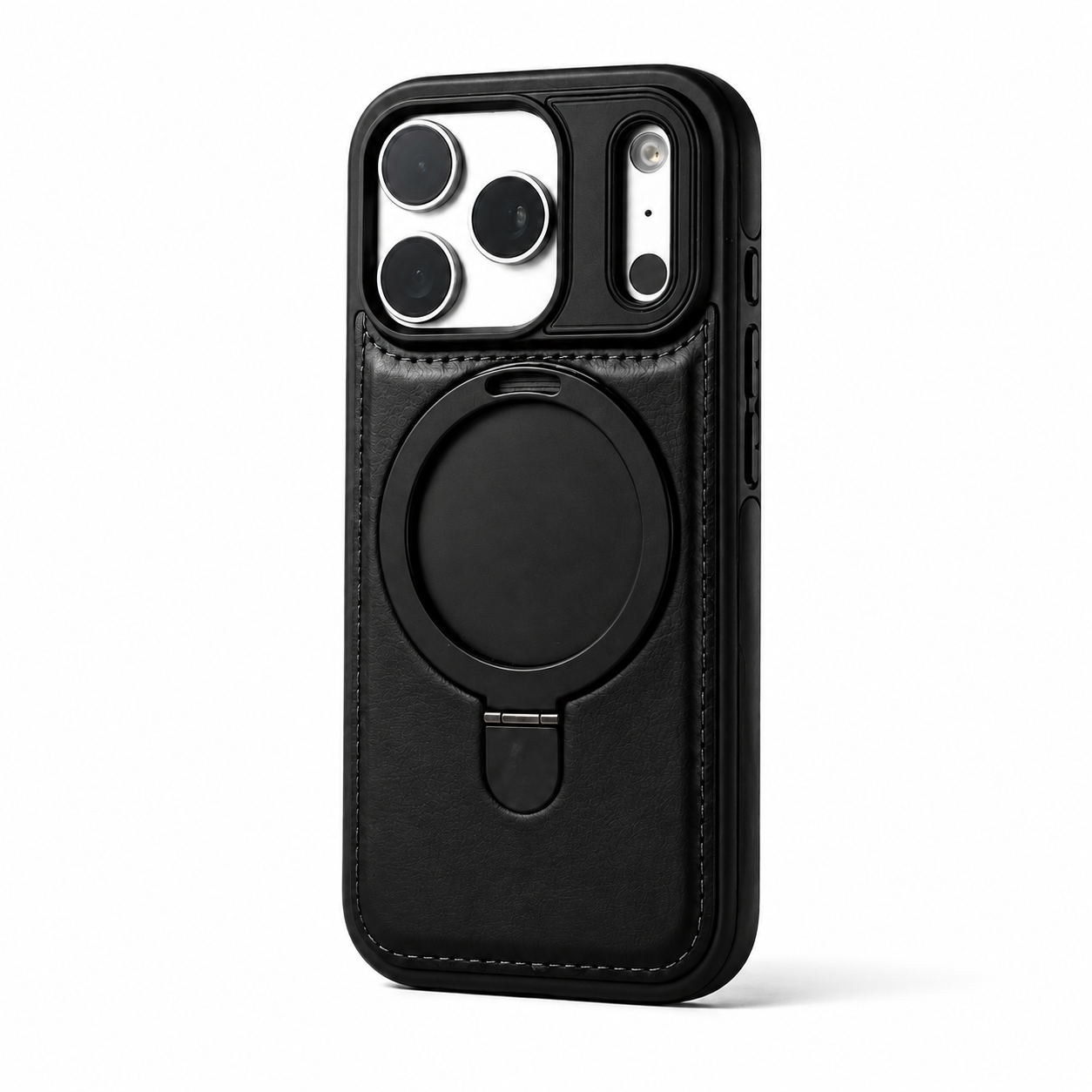 Premium iPhone Case MagSafe Compatible Camera Lens Protection Shockproof Cover Retro Leather Magnetic Wireless Charging Invisible Kickstand Design