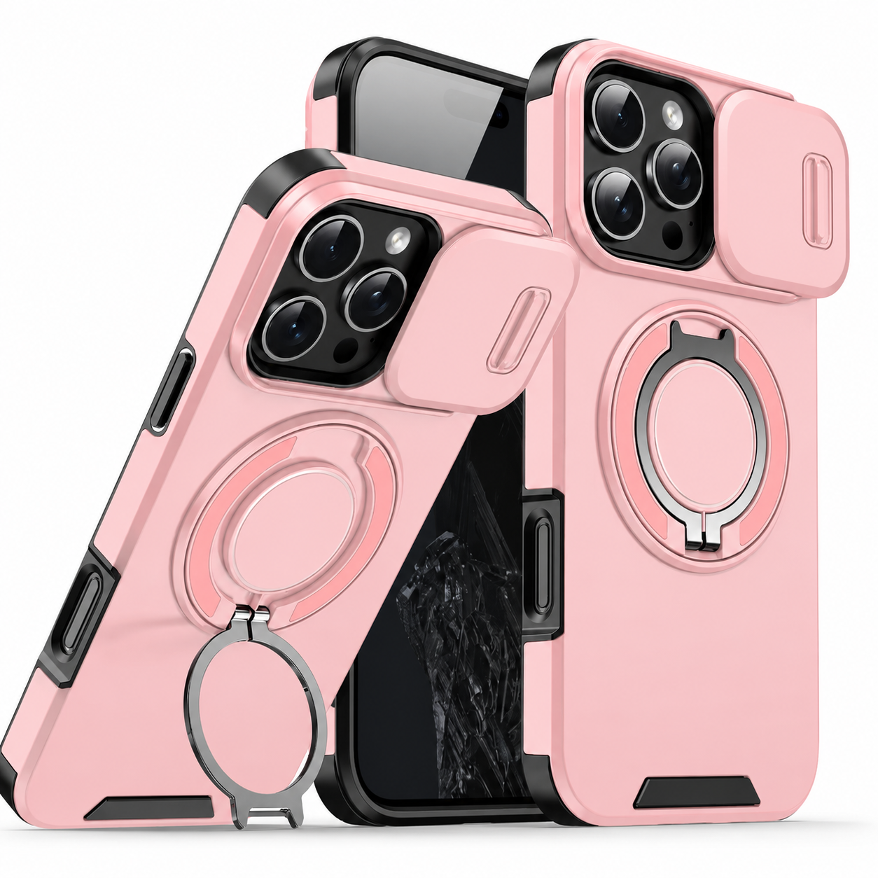 Premium iPhone Case MagSafe Compatible Camera Lens Protection Shockproof Cover Rugged Armor Magnetic Ring Stand Slide Lens Protection Anti Fingerprint Design