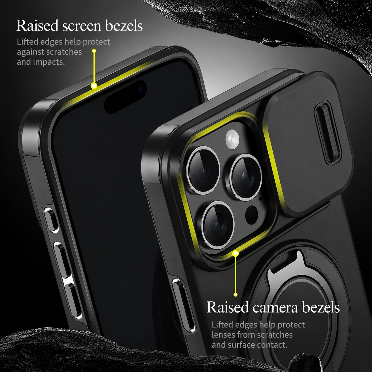 Premium iPhone Case MagSafe Compatible Camera Lens Protection Shockproof Cover Rugged Armor Magnetic Ring Stand Slide Lens Protection Anti Fingerprint Design