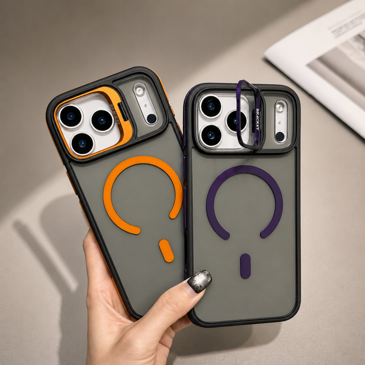 Premium iPhone Case MagSafe Compatible Camera Lens Protection Shockproof Cover Transparent Matte Magnetic Kickstand Wireless Charging Armor Design