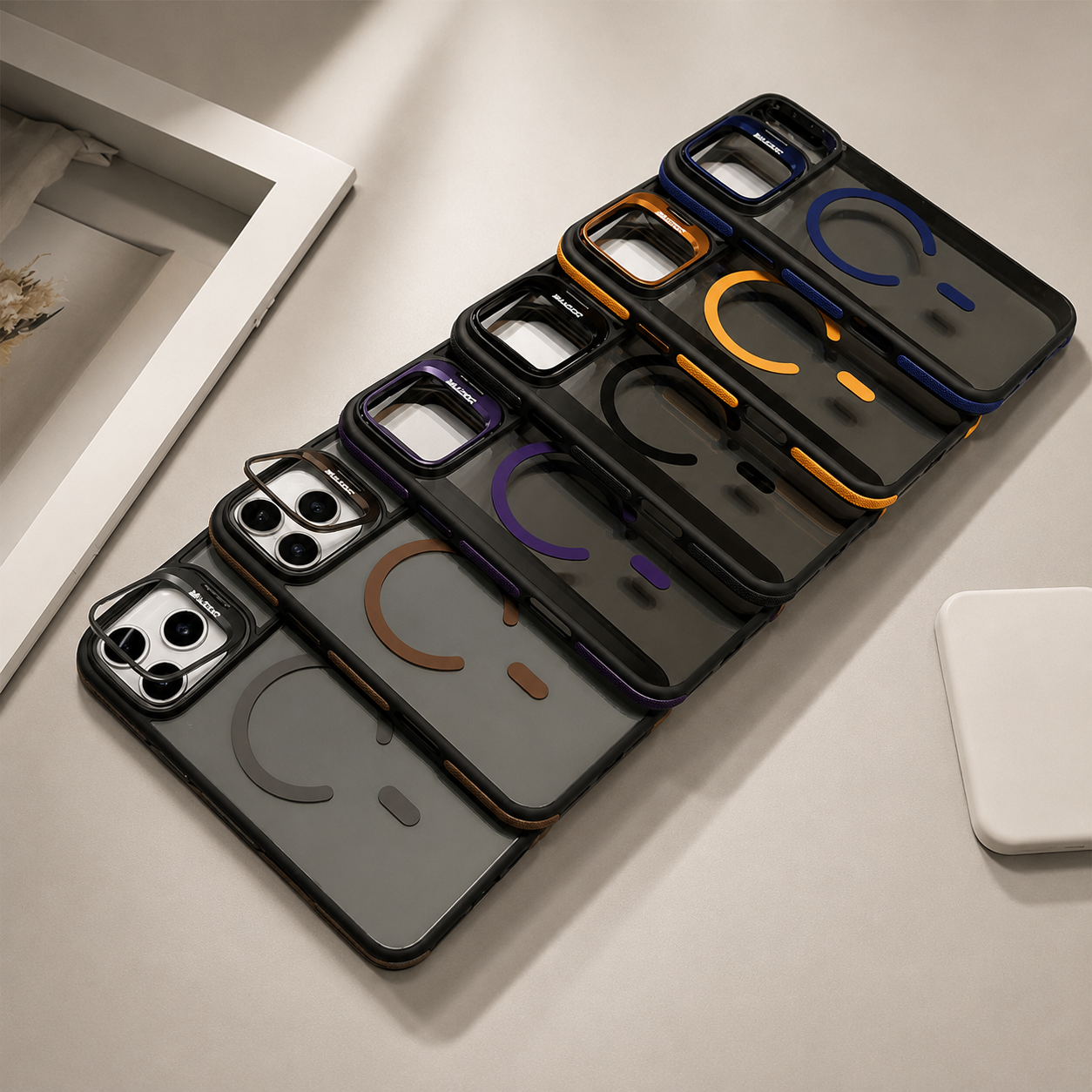 Premium iPhone Case MagSafe Compatible Camera Lens Protection Shockproof Cover Transparent Matte Magnetic Kickstand Wireless Charging Armor Design