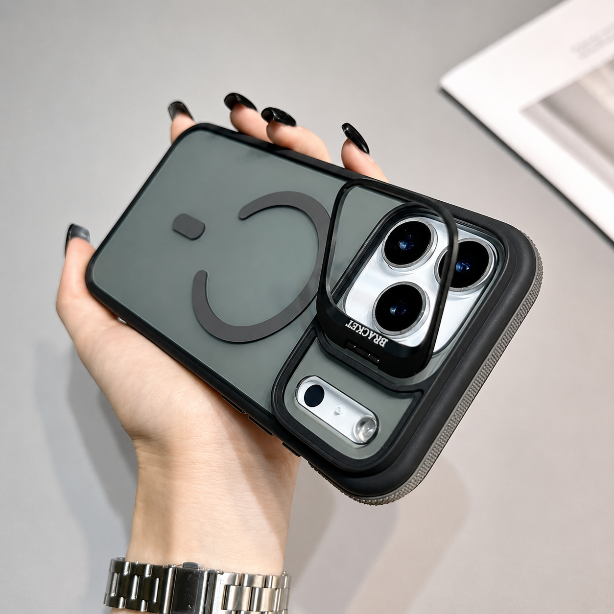 Premium iPhone Case MagSafe Compatible Camera Lens Protection Shockproof Cover Transparent Matte Magnetic Kickstand Wireless Charging Armor Design
