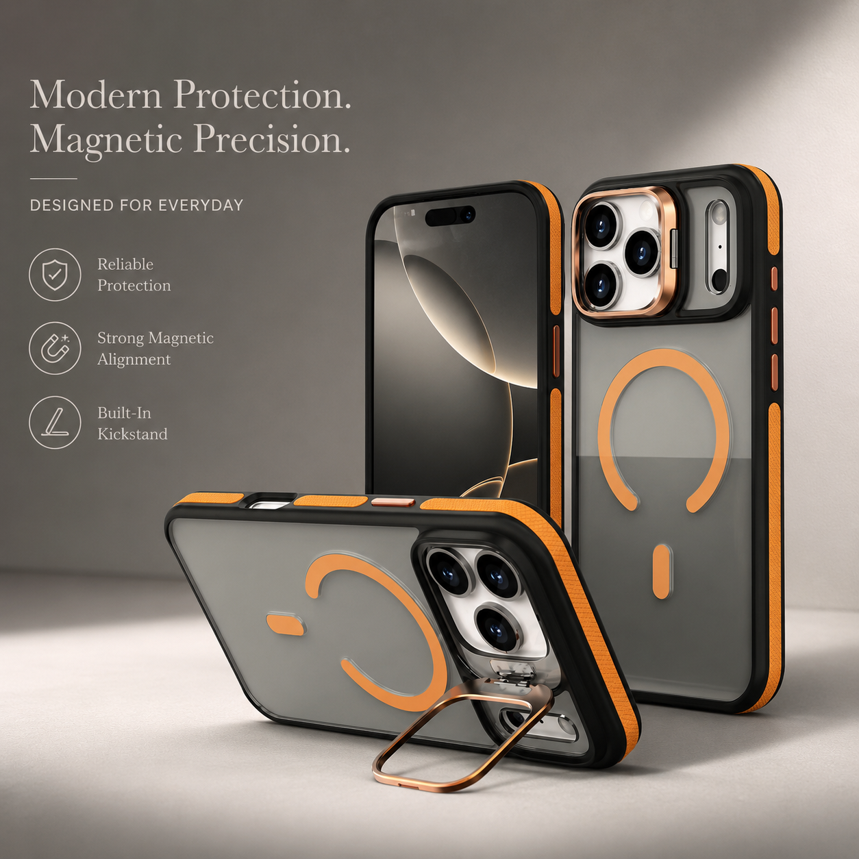 Premium iPhone Case MagSafe Compatible Camera Lens Protection Shockproof Cover Transparent Matte Magnetic Kickstand Wireless Charging Armor Design