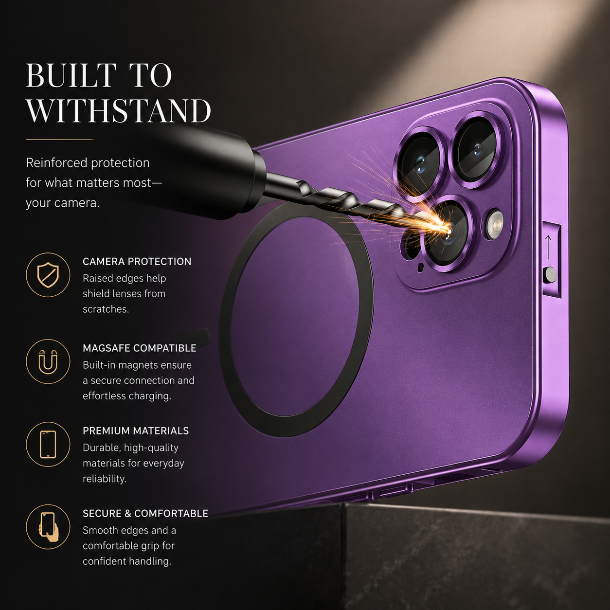 Premium iPhone Case MagSafe Compatible Camera Lens Protection Shockproof Protective Cover Aluminum Metal Frame Magnetic Wireless Charging Hard Back Design
