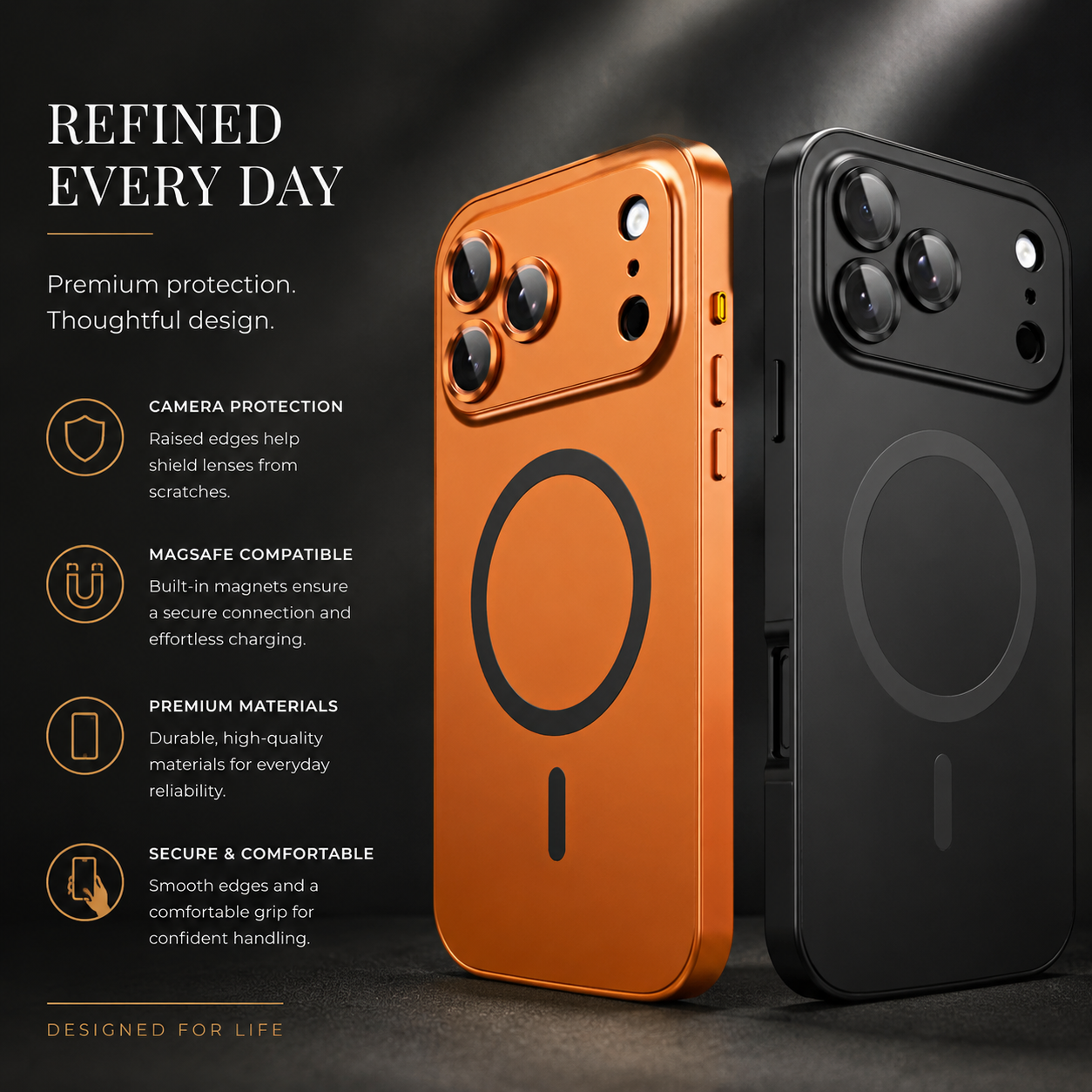 Premium iPhone Case MagSafe Compatible Camera Lens Protection Shockproof Protective Cover Aluminum Metal Frame Magnetic Wireless Charging Hard Back Design