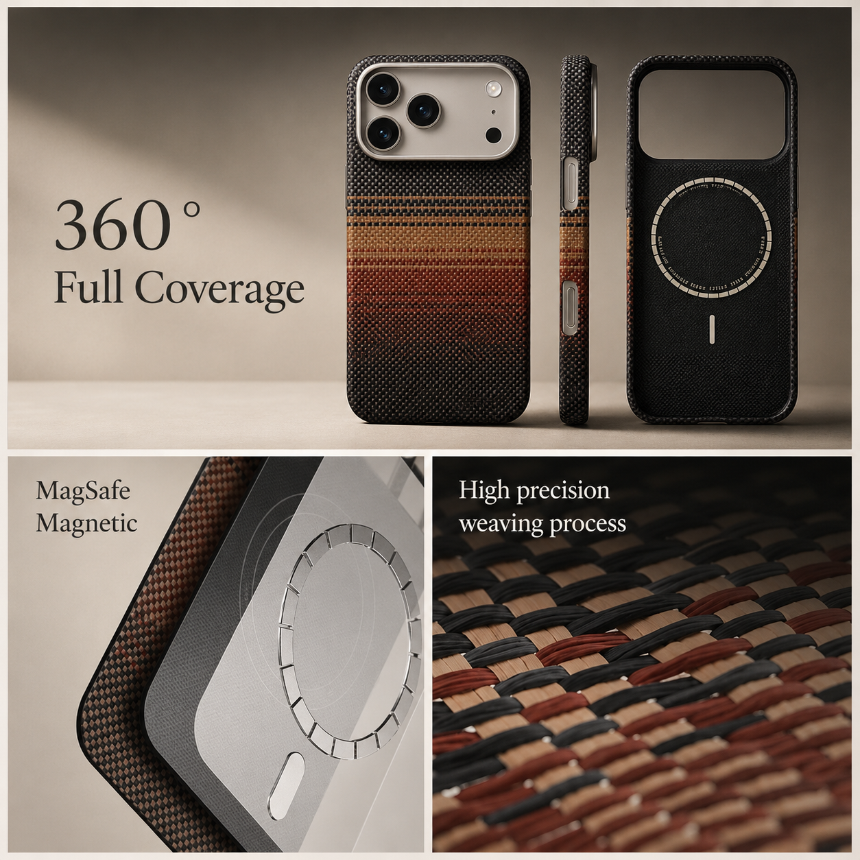 Premium iPhone Case MagSafe Compatible Camera Lens Protection Shockproof Protective Cover Aramid Fiber Carbon Fiber Ultra Thin Full Coverage Design