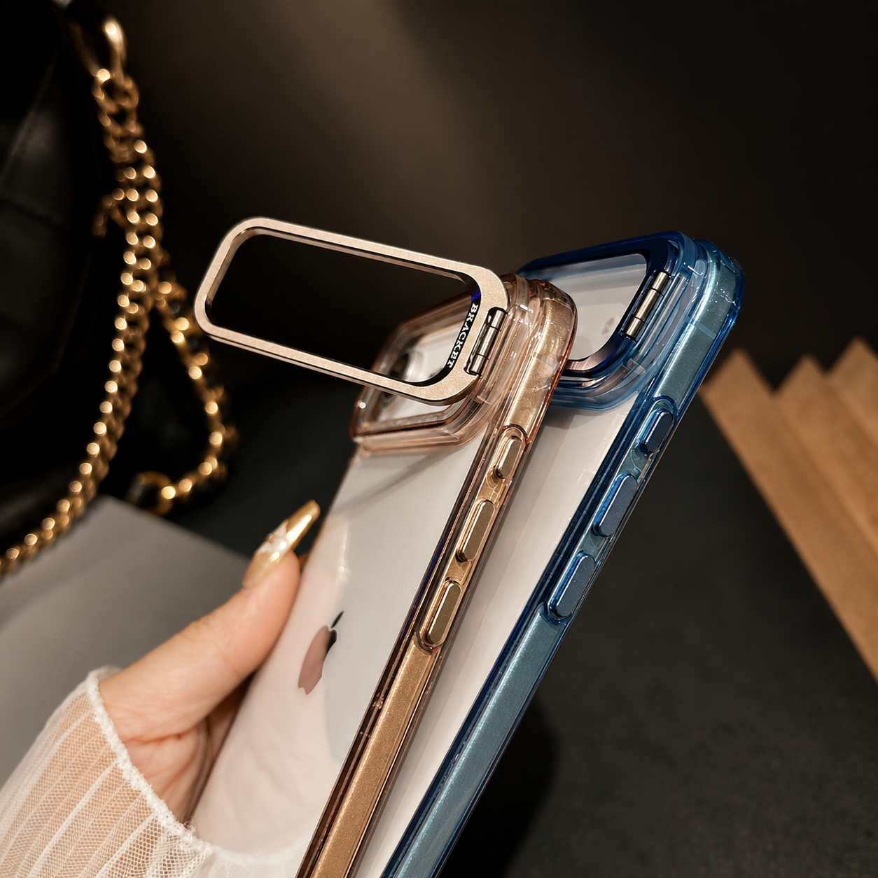 Premium iPhone Case MagSafe Compatible Camera Lens Protection Shockproof Protective Cover Crystal Clear Hard PC Magnetic Stand Design