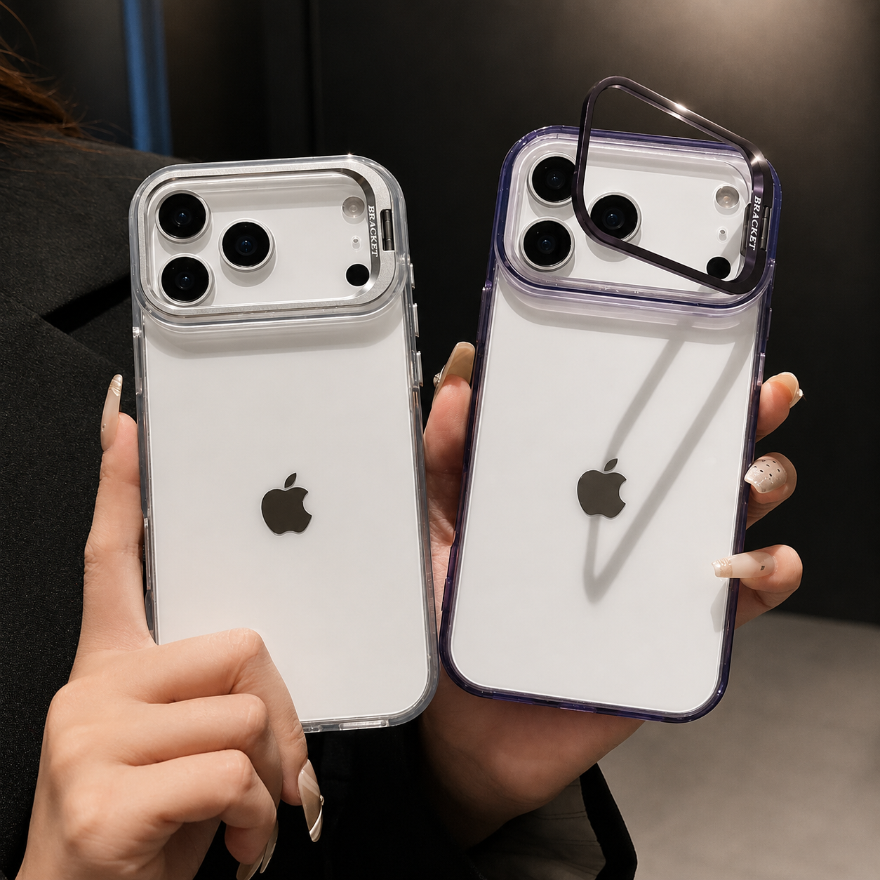 Premium iPhone Case MagSafe Compatible Camera Lens Protection Shockproof Protective Cover Crystal Clear Hard PC Magnetic Stand Design