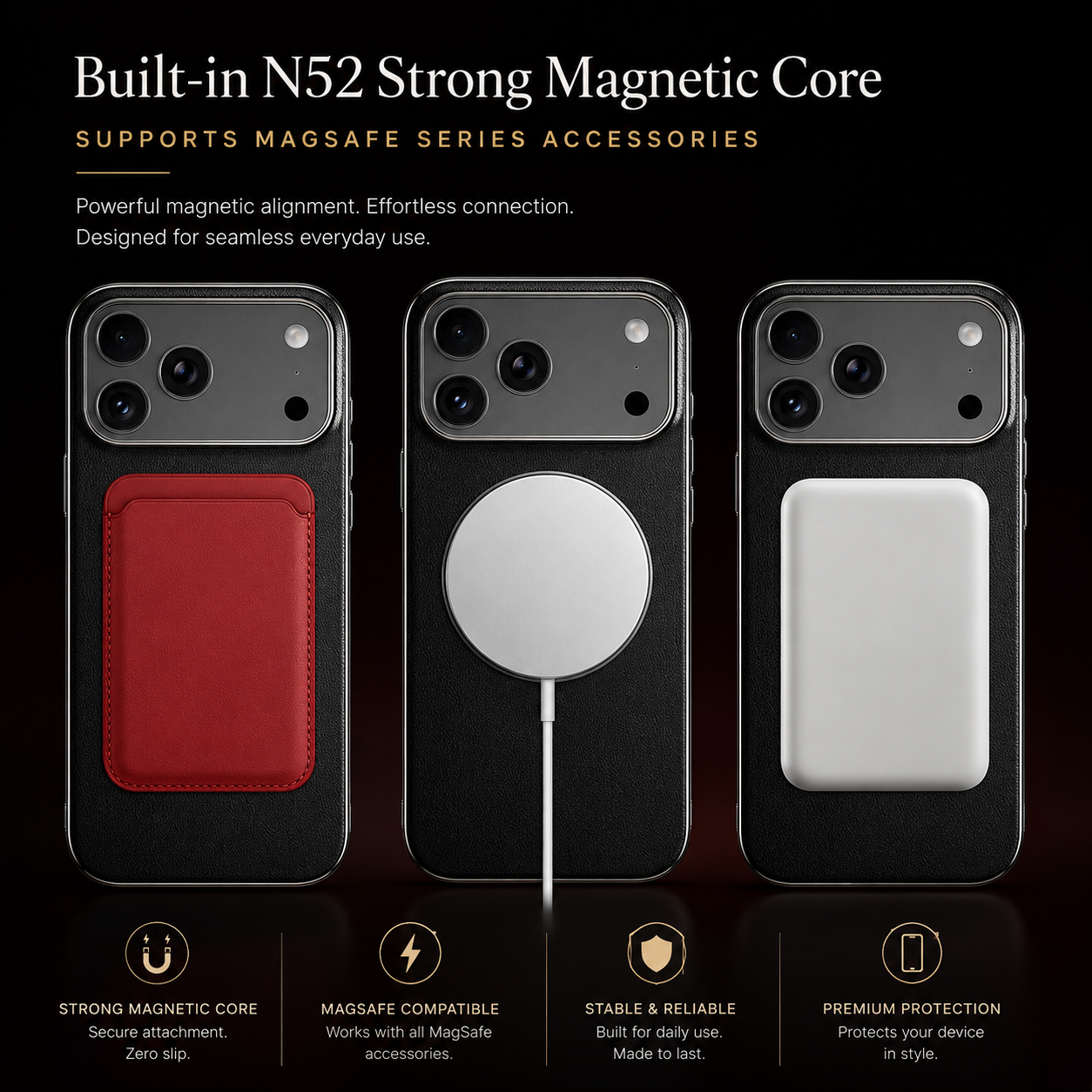 Premium iPhone Case MagSafe Compatible Camera Lens Protection Shockproof Protective Cover Genuine Cowhide Leather Ring Stand Design