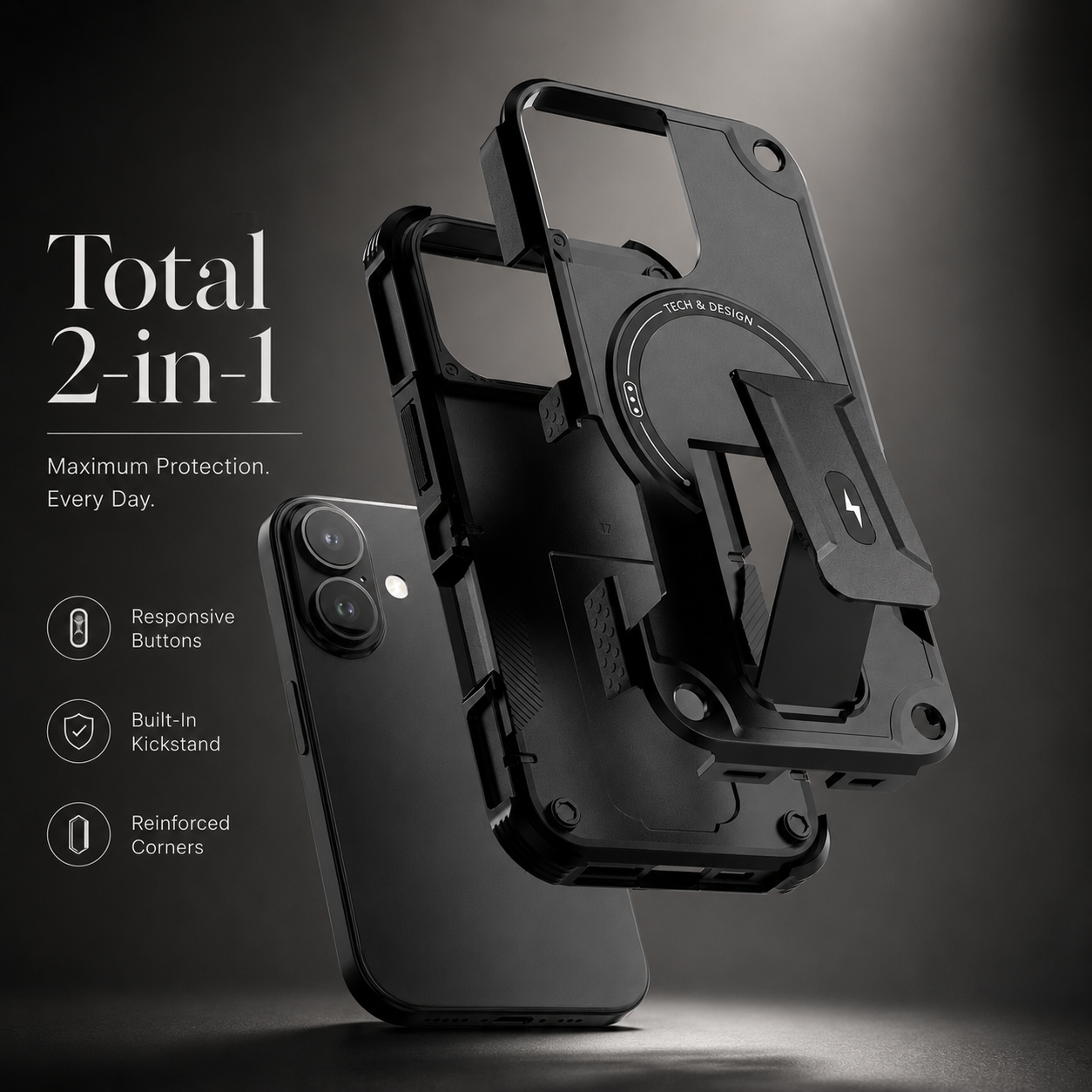 Premium iPhone Case MagSafe Compatible Camera Lens Protection Shockproof Protective Cover Kickstand Magnetic Wireless Charging Dual Layer Rugged Design