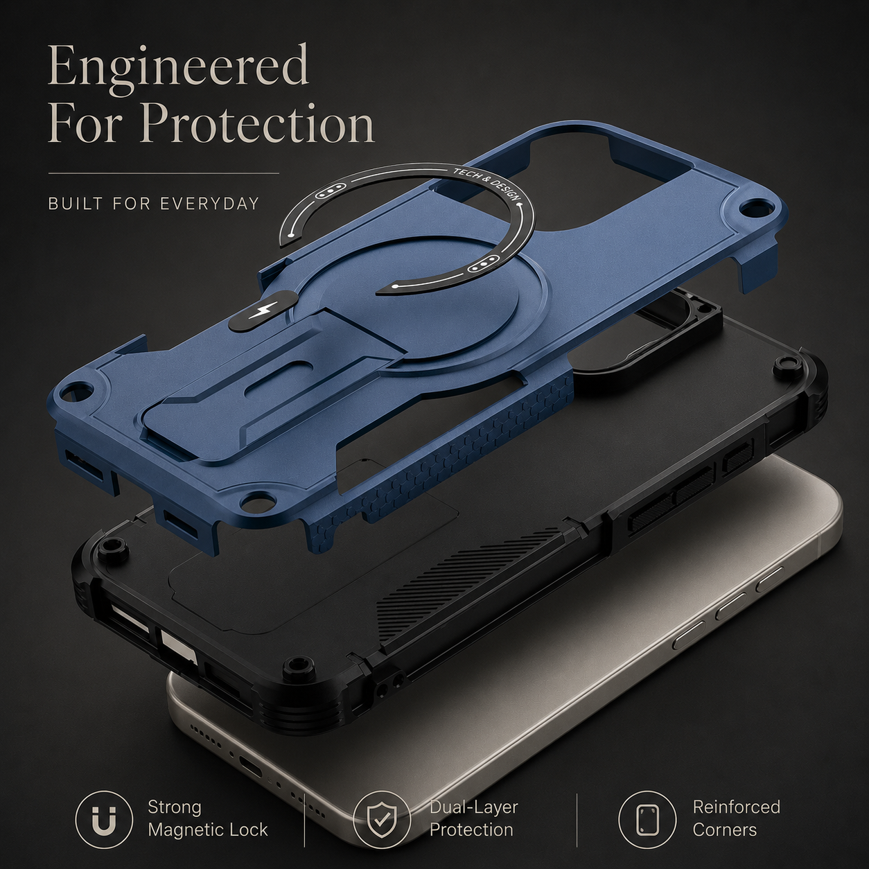 Premium iPhone Case MagSafe Compatible Camera Lens Protection Shockproof Protective Cover Kickstand Magnetic Wireless Charging Dual Layer Rugged Design