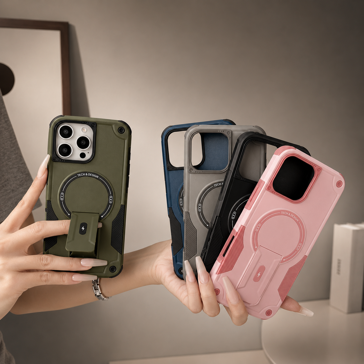 Premium iPhone Case MagSafe Compatible Camera Lens Protection Shockproof Protective Cover Kickstand Magnetic Wireless Charging Dual Layer Rugged Design