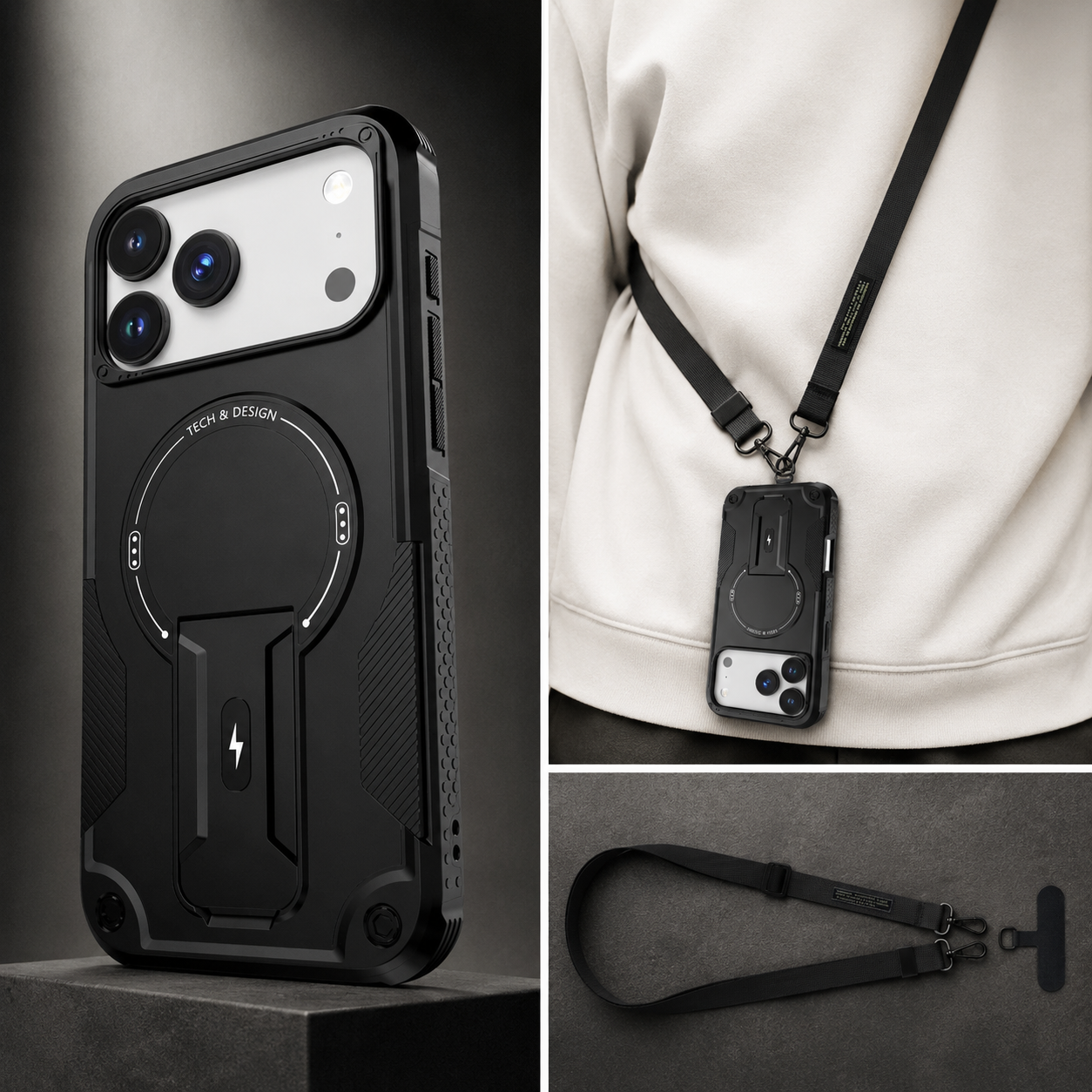 Premium iPhone Case MagSafe Compatible Camera Lens Protection Shockproof Protective Cover Kickstand Magnetic Wireless Charging Dual Layer Rugged Design