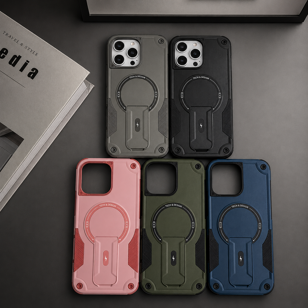 Premium iPhone Case MagSafe Compatible Camera Lens Protection Shockproof Protective Cover Kickstand Magnetic Wireless Charging Dual Layer Rugged Design