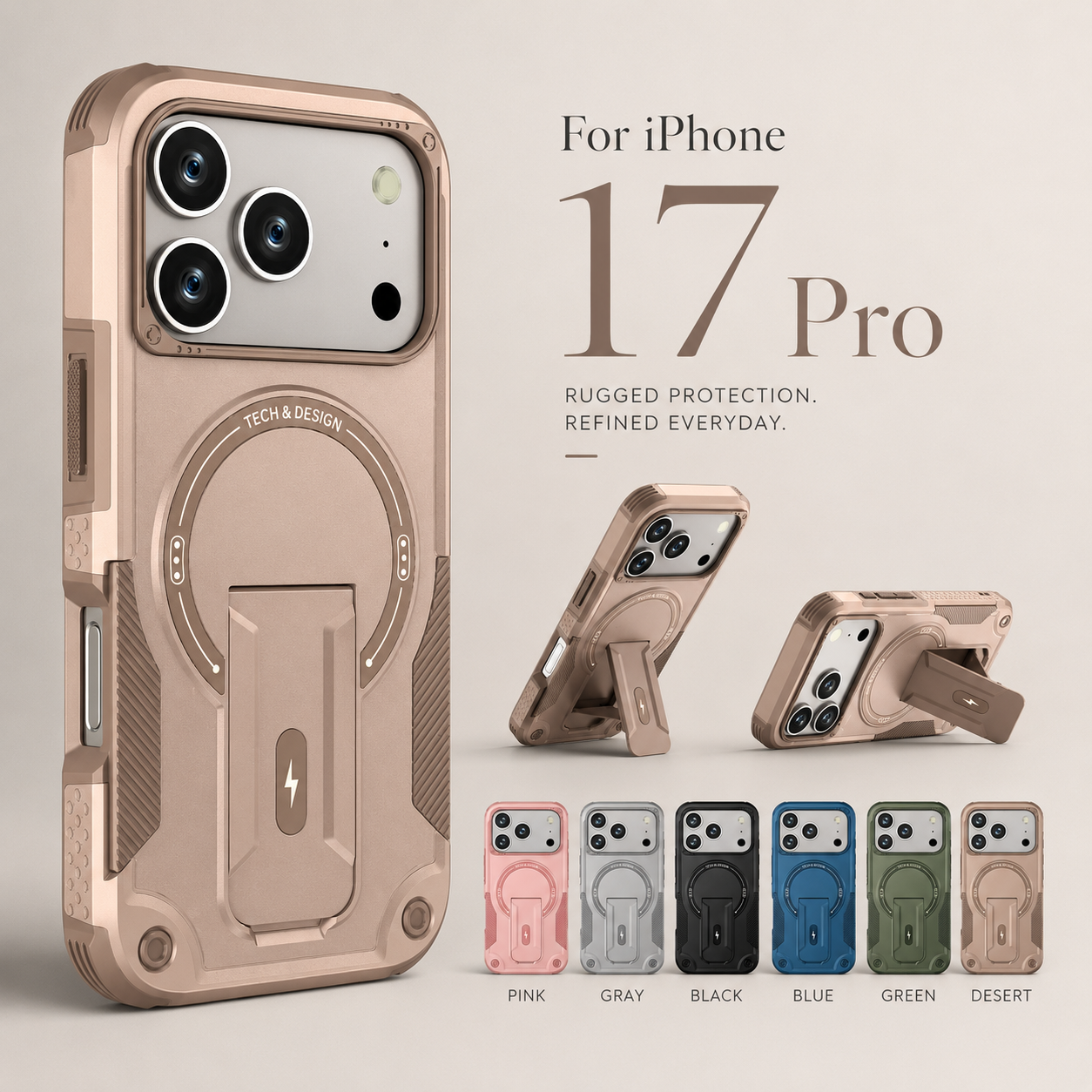Premium iPhone Case MagSafe Compatible Camera Lens Protection Shockproof Protective Cover Kickstand Magnetic Wireless Charging Dual Layer Rugged Design