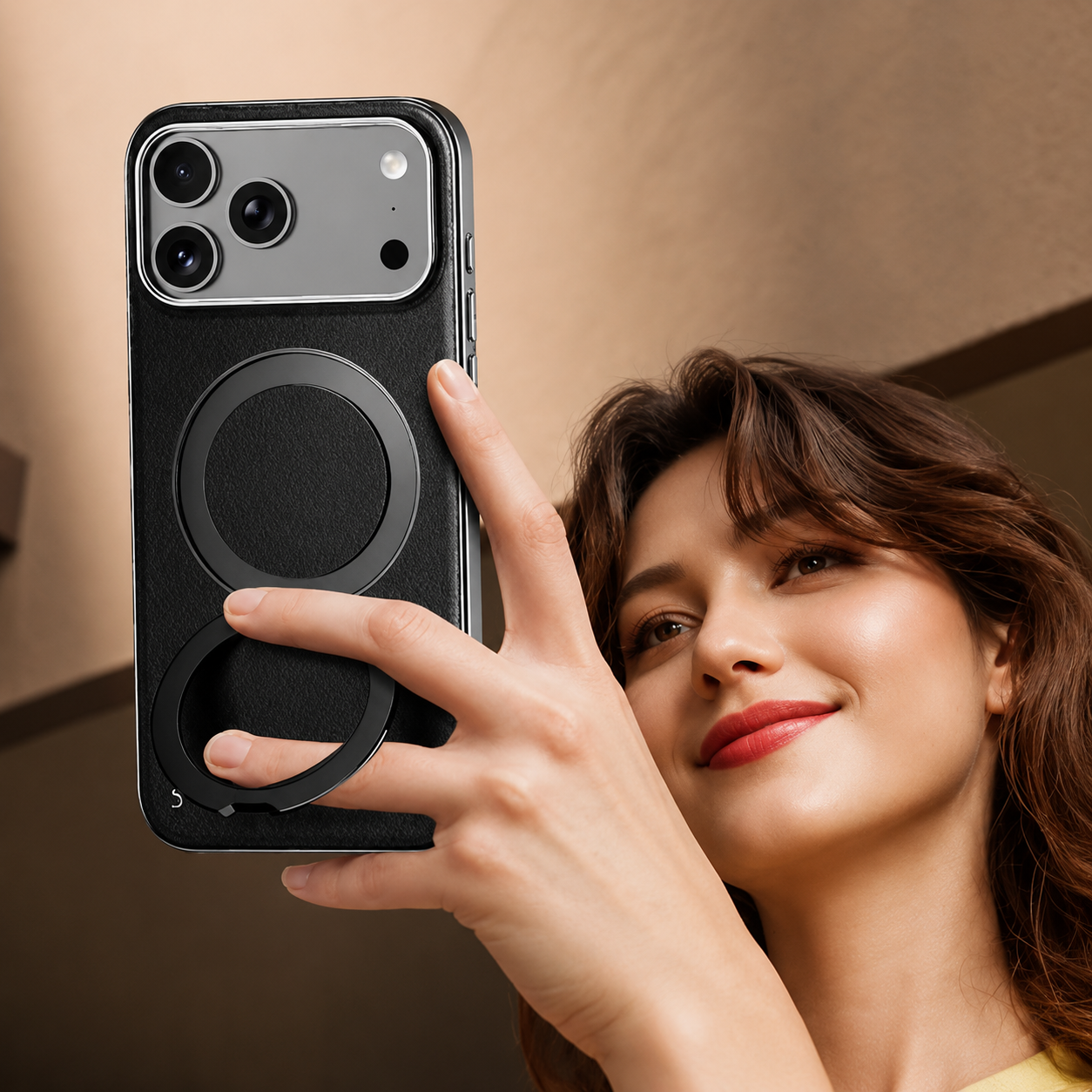 Premium iPhone Case MagSafe Compatible Camera Lens Protection Shockproof Protective Cover Leather Back Magnetic Ring Holder Full Coverage Design