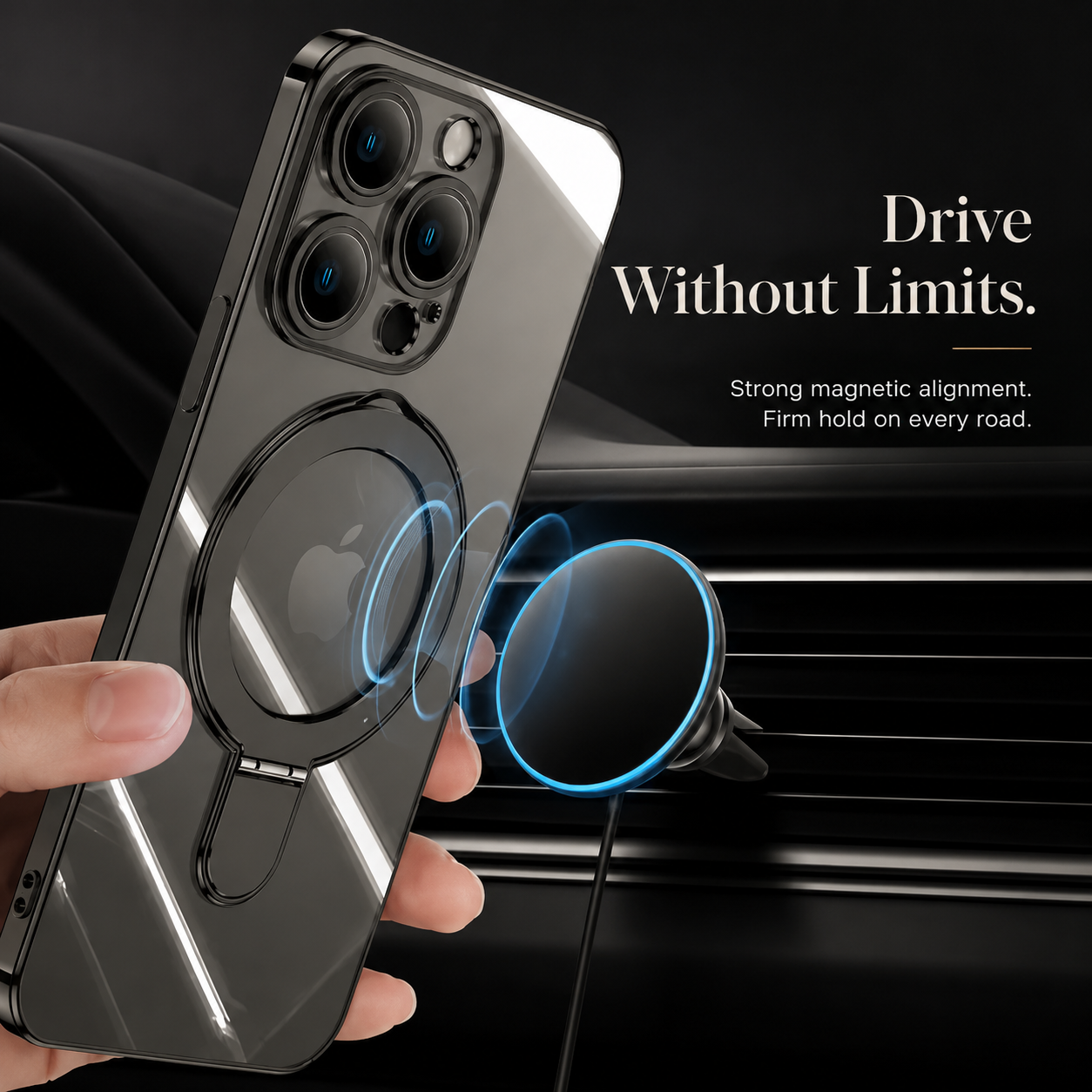Premium iPhone Case MagSafe Compatible Camera Lens Protection Shockproof Protective Cover Magnetic Stand Anti Fingerprint Clear Acrylic Design