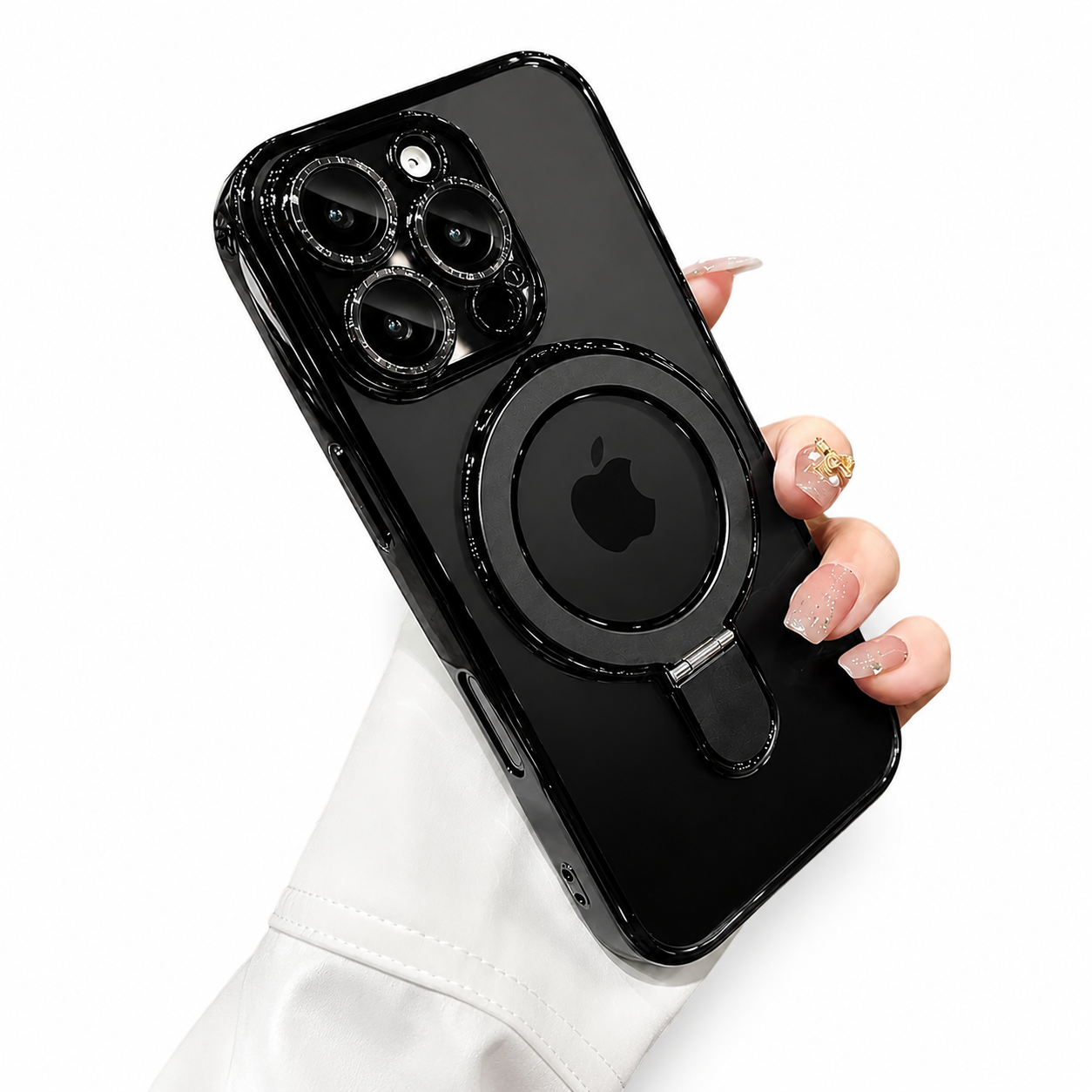 Premium iPhone Case MagSafe Compatible Camera Lens Protection Shockproof Protective Cover Magnetic Stand Anti Fingerprint Clear Acrylic Design