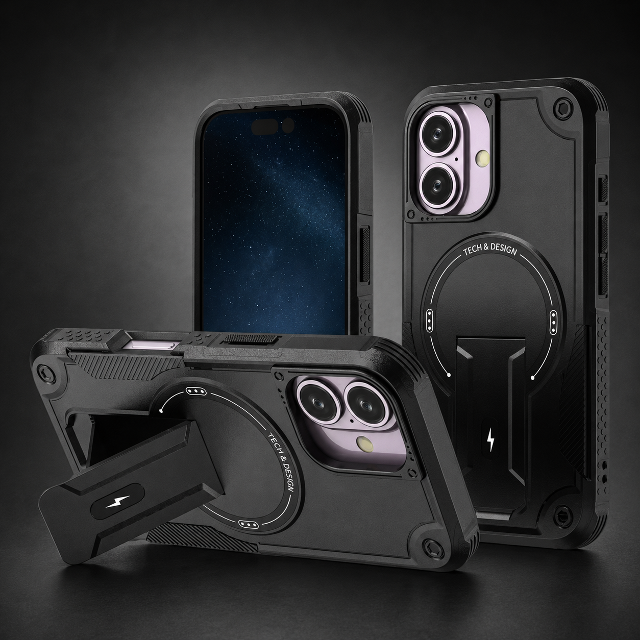 Premium iPhone Case MagSafe Compatible Camera Lens Protection Shockproof Protective Cover Magnetic Stand PC TPU Armor Anti Slip Design