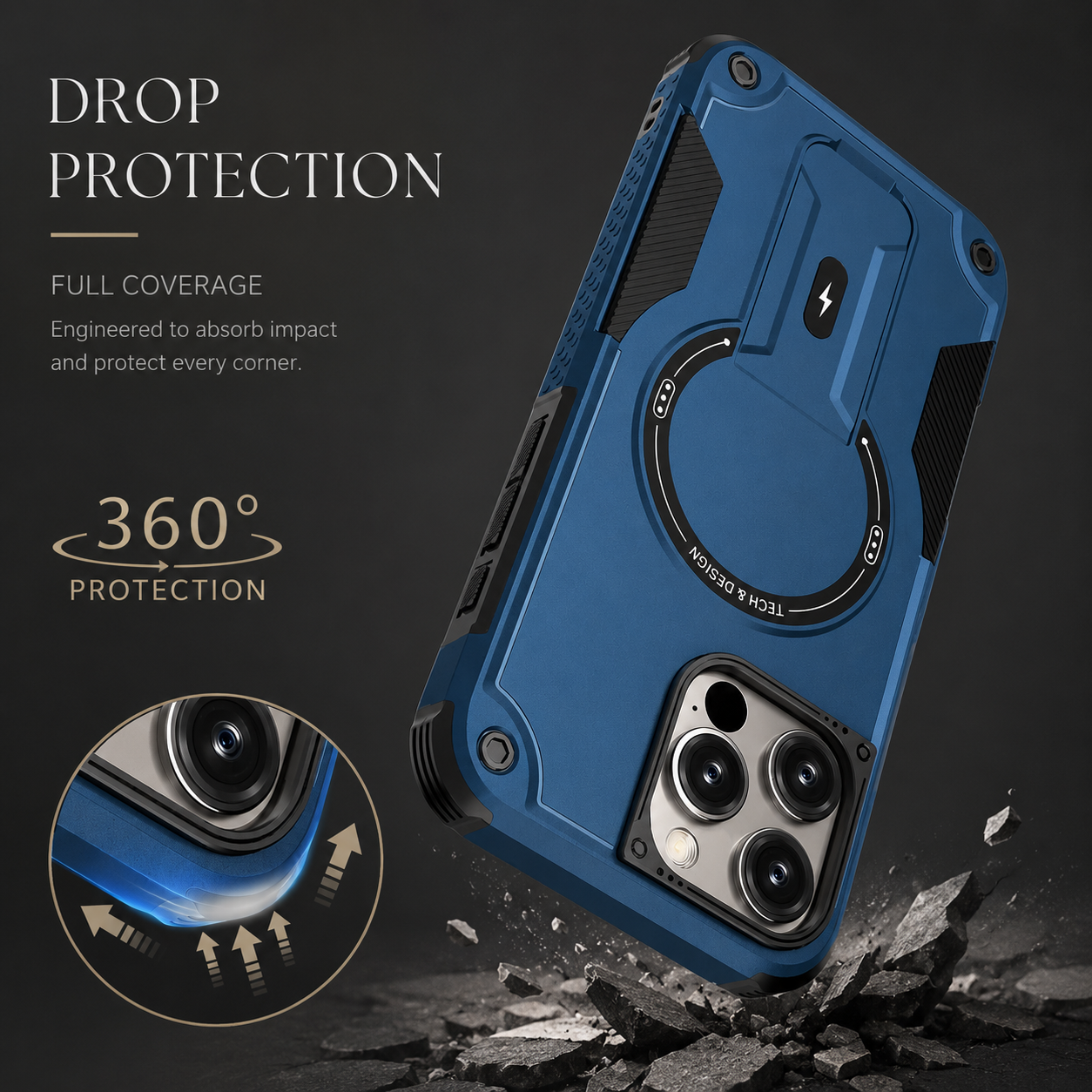 Premium iPhone Case MagSafe Compatible Camera Lens Protection Shockproof Protective Cover Magnetic Stand PC TPU Armor Anti Slip Design