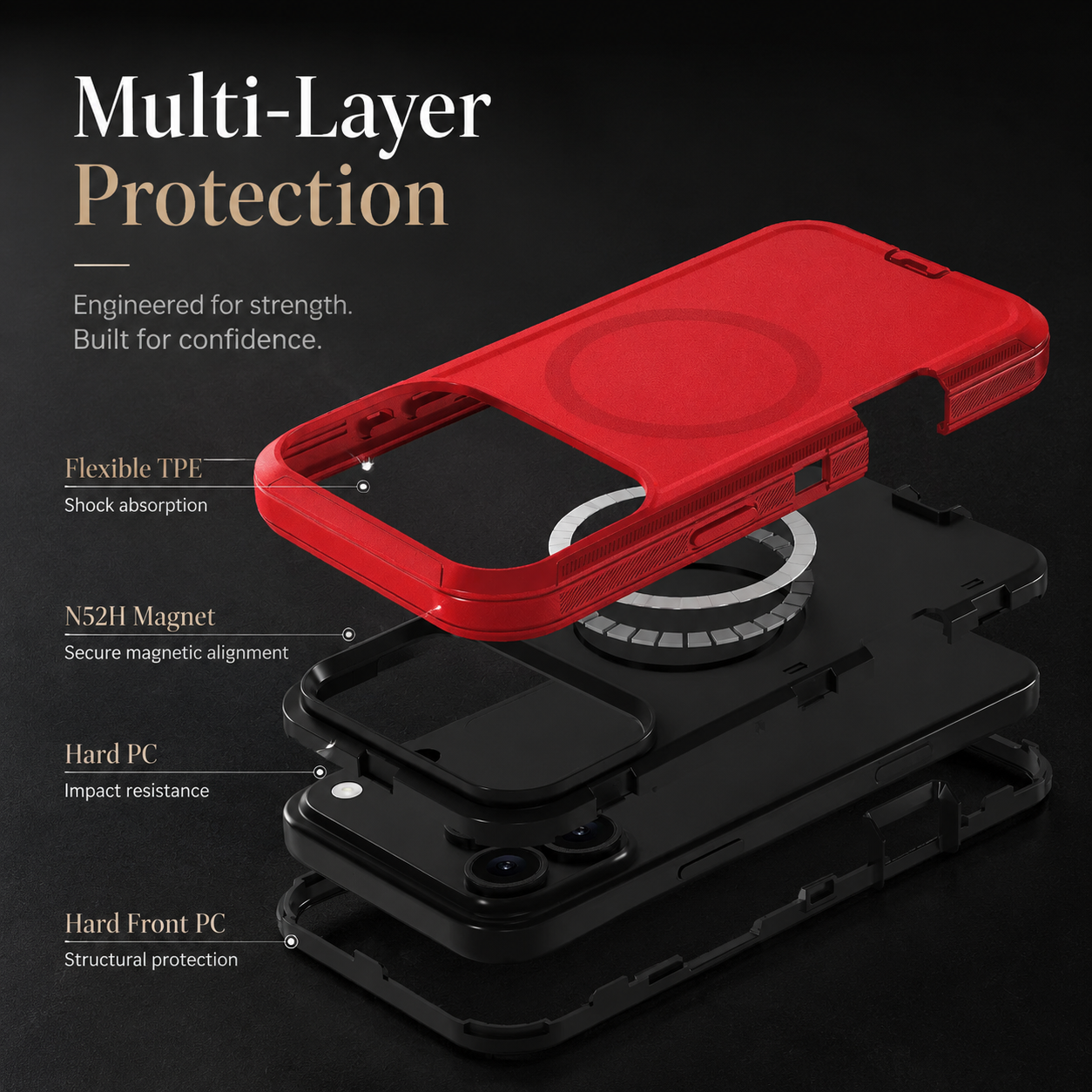 Premium iPhone Case MagSafe Compatible Camera Lens Protection Shockproof Protective Cover Magnetic Wireless Charging Rugged PC TPU Defender Design