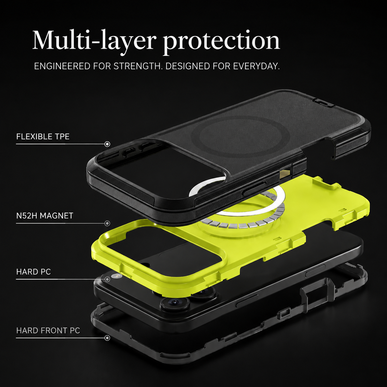 Premium iPhone Case MagSafe Compatible Camera Lens Protection Shockproof Protective Cover Magnetic Wireless Charging Rugged PC TPU Defender Design