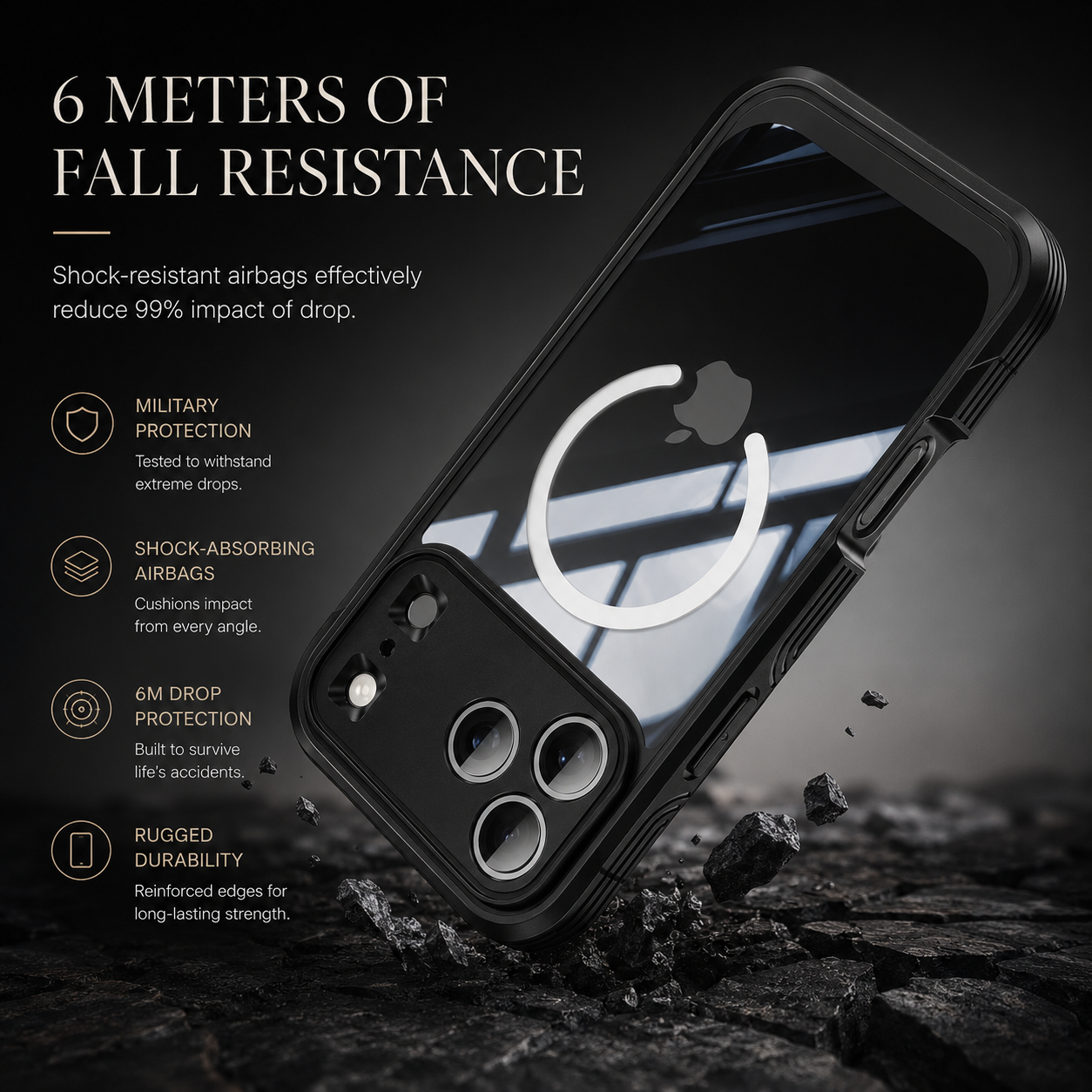Premium iPhone Case MagSafe Compatible Camera Lens Protection Shockproof Protective Cover Transparent Full Body Magnetic Wireless Charging Design