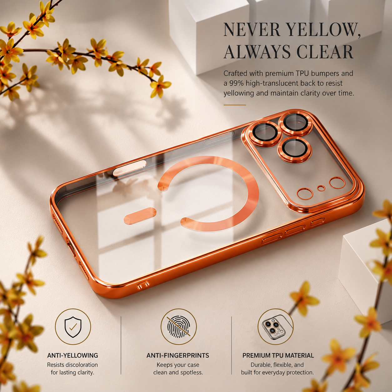 Premium iPhone Case MagSafe Compatible Camera Lens Protection Shockproof Protective Cover Transparent TPU Magnetic Wireless Charging Design