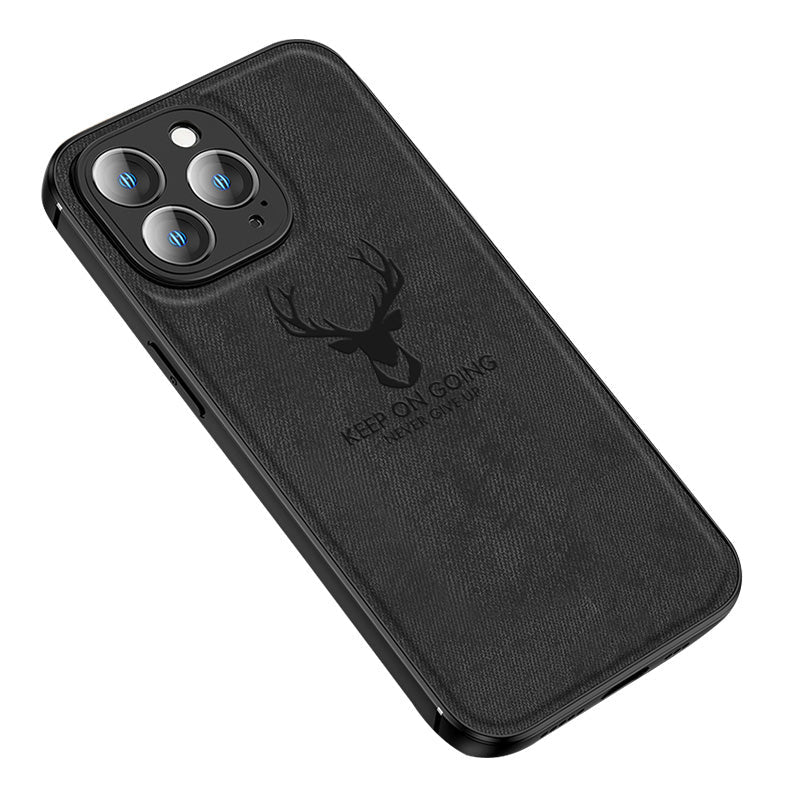 Premium iPhone Case MagSafe Compatible Canvas Texture Protective Cover Camera Lens Protection Shockproof Deer Design Bumper Frame Slim Design