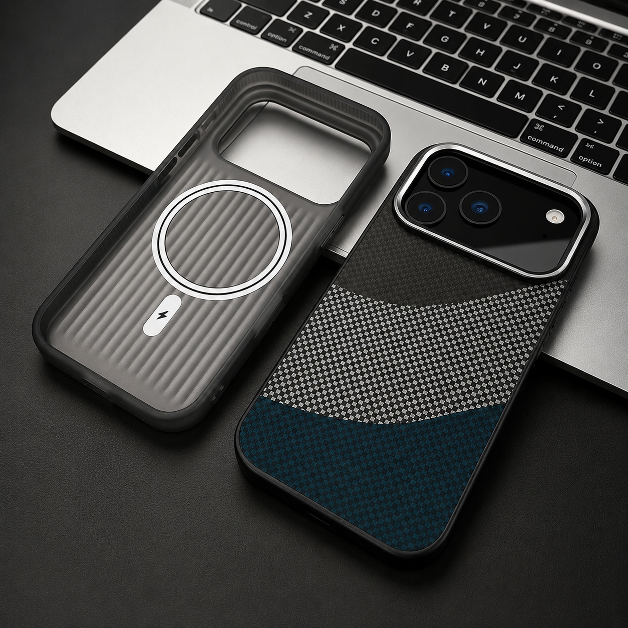 Premium iPhone Case MagSafe Compatible Carbon Fiber Armor with Alloy Lens Protection, Shockproof Non Slip Full Coverage PC Construction, Durable Design