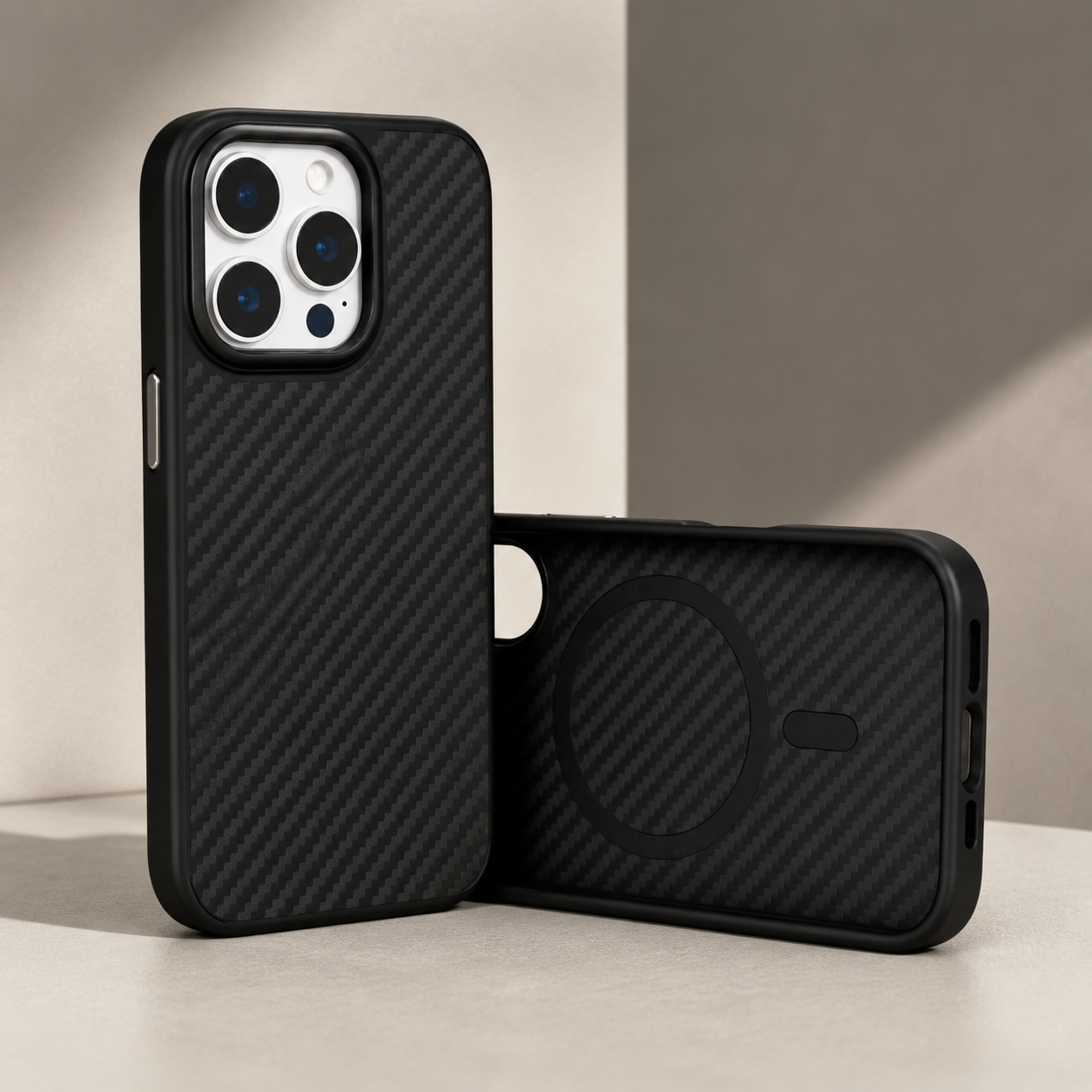 Premium iPhone Case MagSafe Compatible Carbon Fiber Cover Camera Lens Protection Shockproof TPU Shell Ultra Lightweight Protective Design