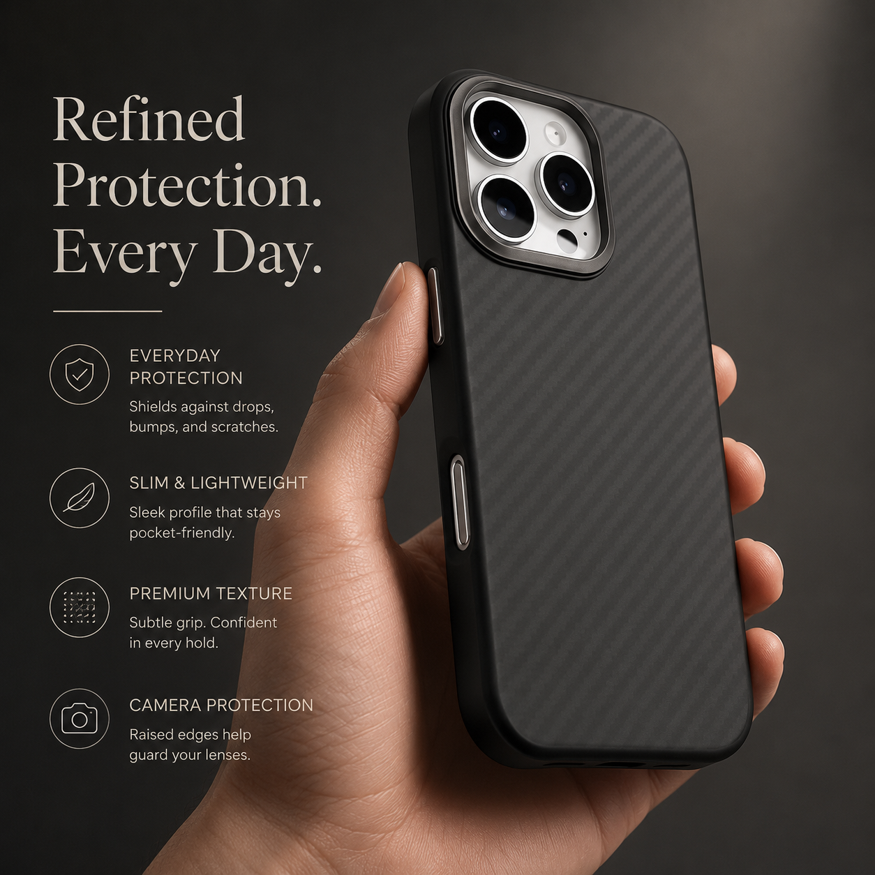 Premium iPhone Case MagSafe Compatible Carbon Fiber Cover Shockproof TPU Protection Camera Lens Protection Ultra Lightweight Secure Grip Anti Scratch Design