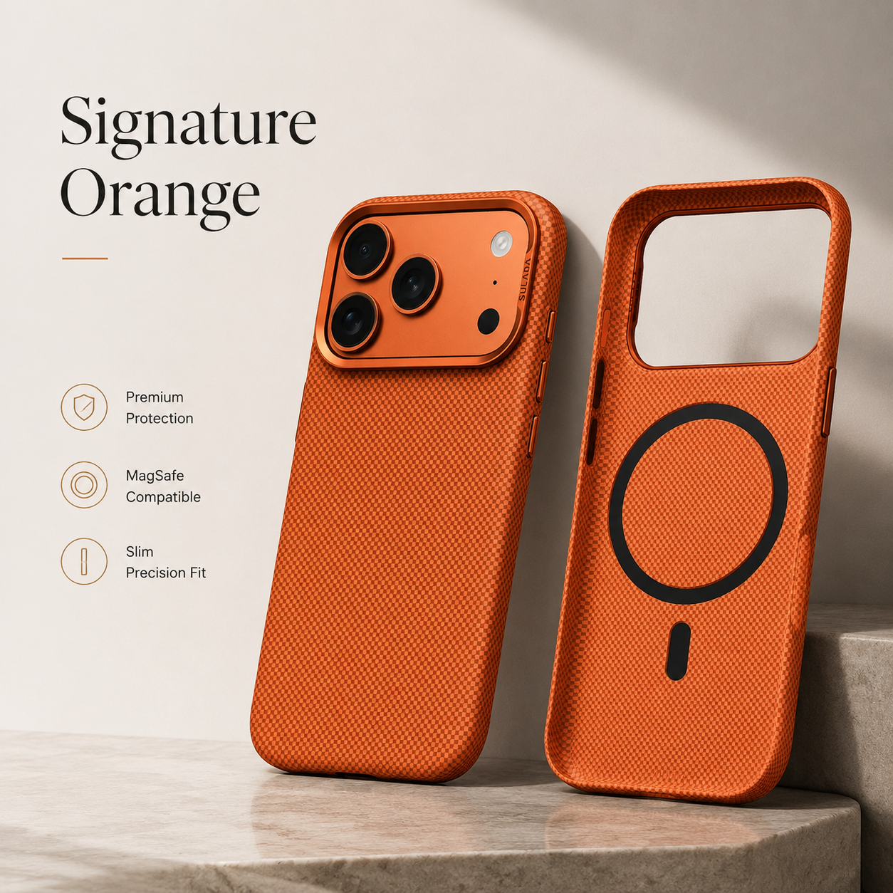 Premium iPhone Case MagSafe Compatible Carbon Fiber Finish, Camera Lens Protection, Integrated Stand Function, Shockproof PC Hard Shell Design