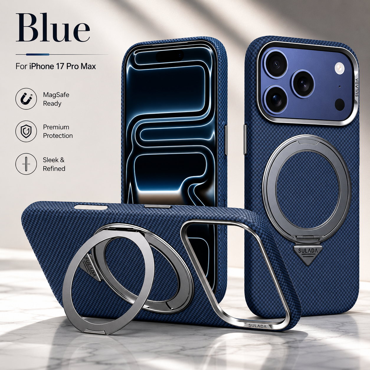 Premium iPhone Case MagSafe Compatible Carbon Fiber Finish, Camera Lens Protection, Integrated Stand Function, Shockproof PC Hard Shell Design