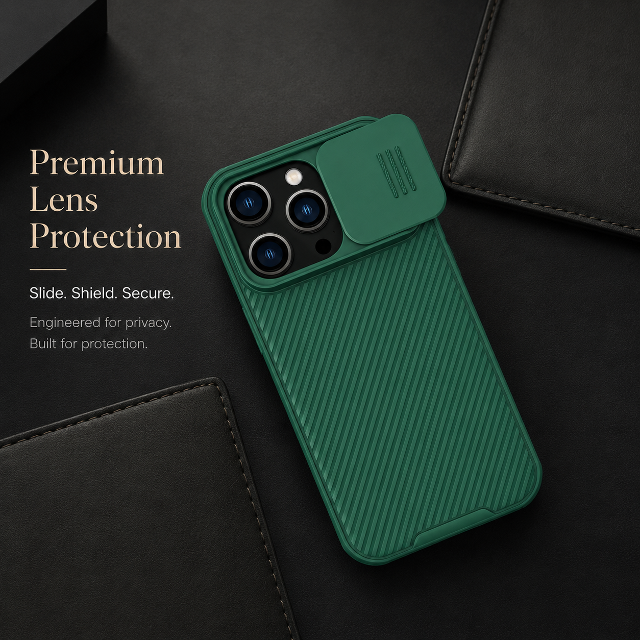 Premium iPhone Case MagSafe Compatible Carbon Fiber Texture Protective Cover Sliding Camera Cover Camera Lens Protection Shockproof Slim Design