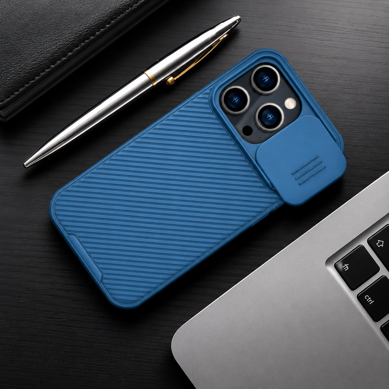 Premium iPhone Case MagSafe Compatible Carbon Fiber Texture Protective Cover Sliding Camera Cover Camera Lens Protection Shockproof Slim Design