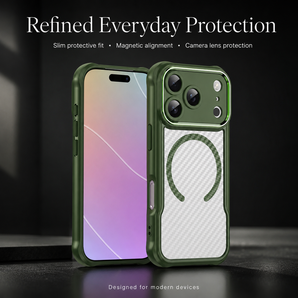Premium iPhone Case MagSafe Compatible Carbon Fiber Textured Bumper with Camera Lens Protection, Shockproof Non Slip Grip, Durable Everyday Design