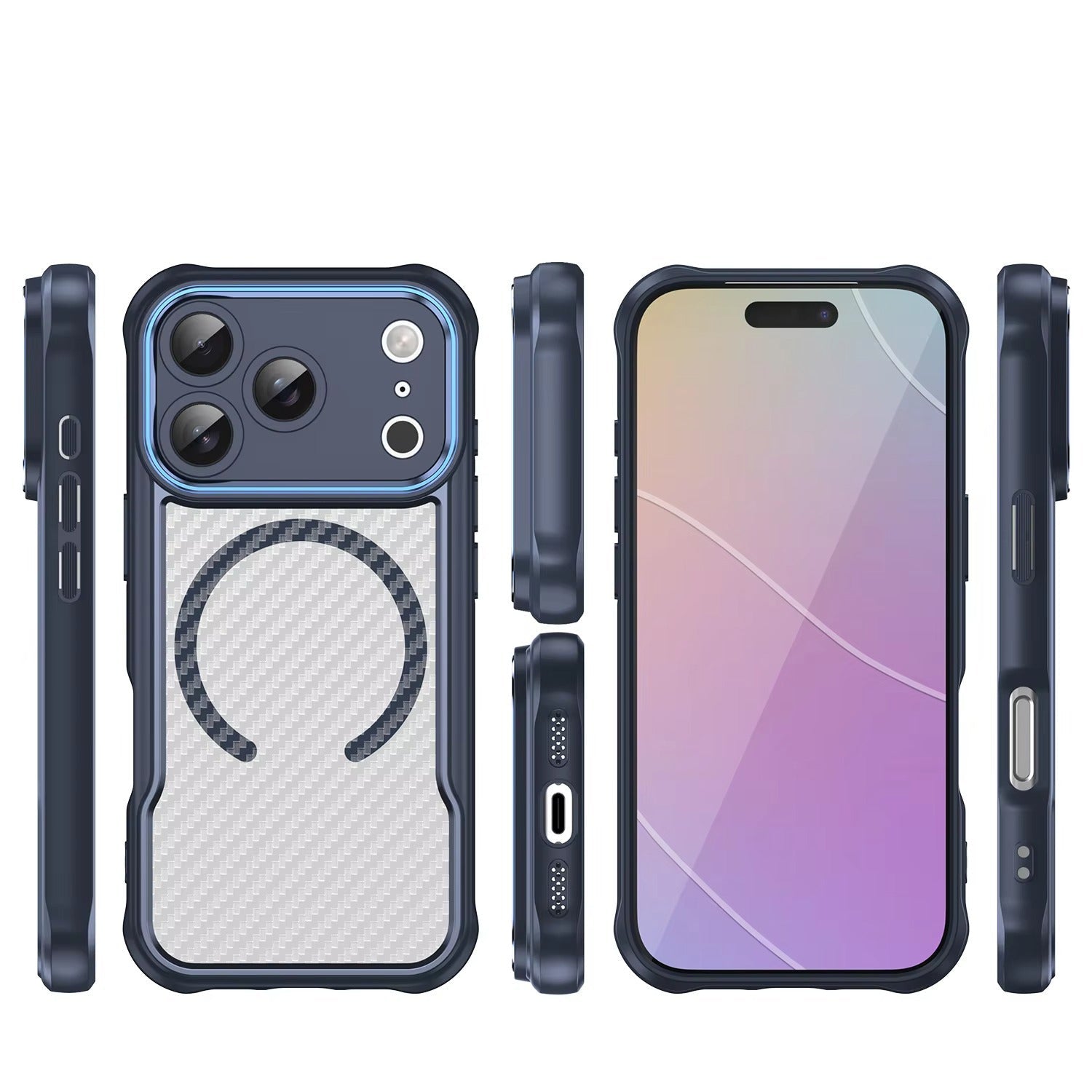 Premium iPhone Case MagSafe Compatible Carbon Fiber Textured Bumper with Camera Lens Protection, Shockproof Non Slip Grip, Durable Everyday Design