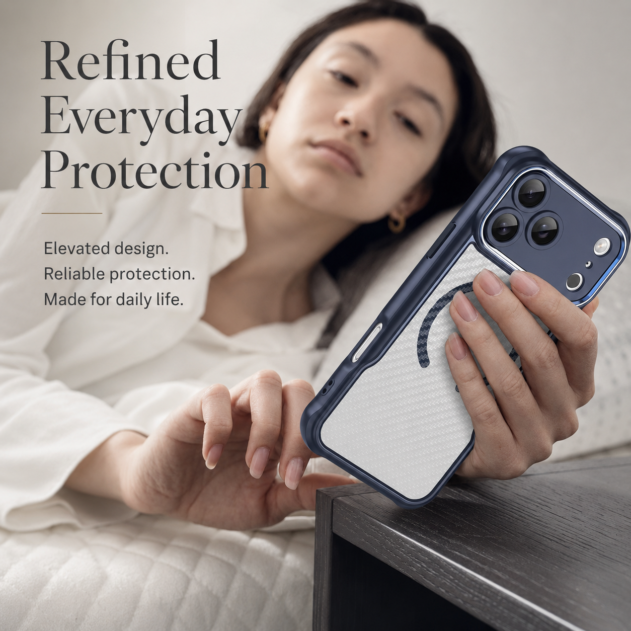 Premium iPhone Case MagSafe Compatible Carbon Fiber Textured Bumper with Camera Lens Protection, Shockproof Non Slip Grip, Durable Everyday Design
